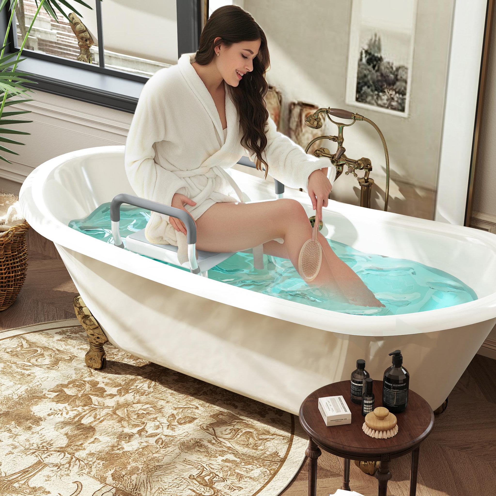 Voir la diapositive 4 : HOMCOM Chaise de douche tabouret de douche antidérapant - hauteur réglable, accoudoirs - alu hdpe bleu