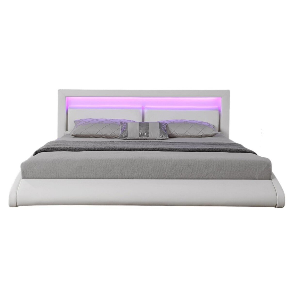CONCEPT USINE Cadre de lit en PU blanc avec LED intégrées 160x200cm BRIXTON