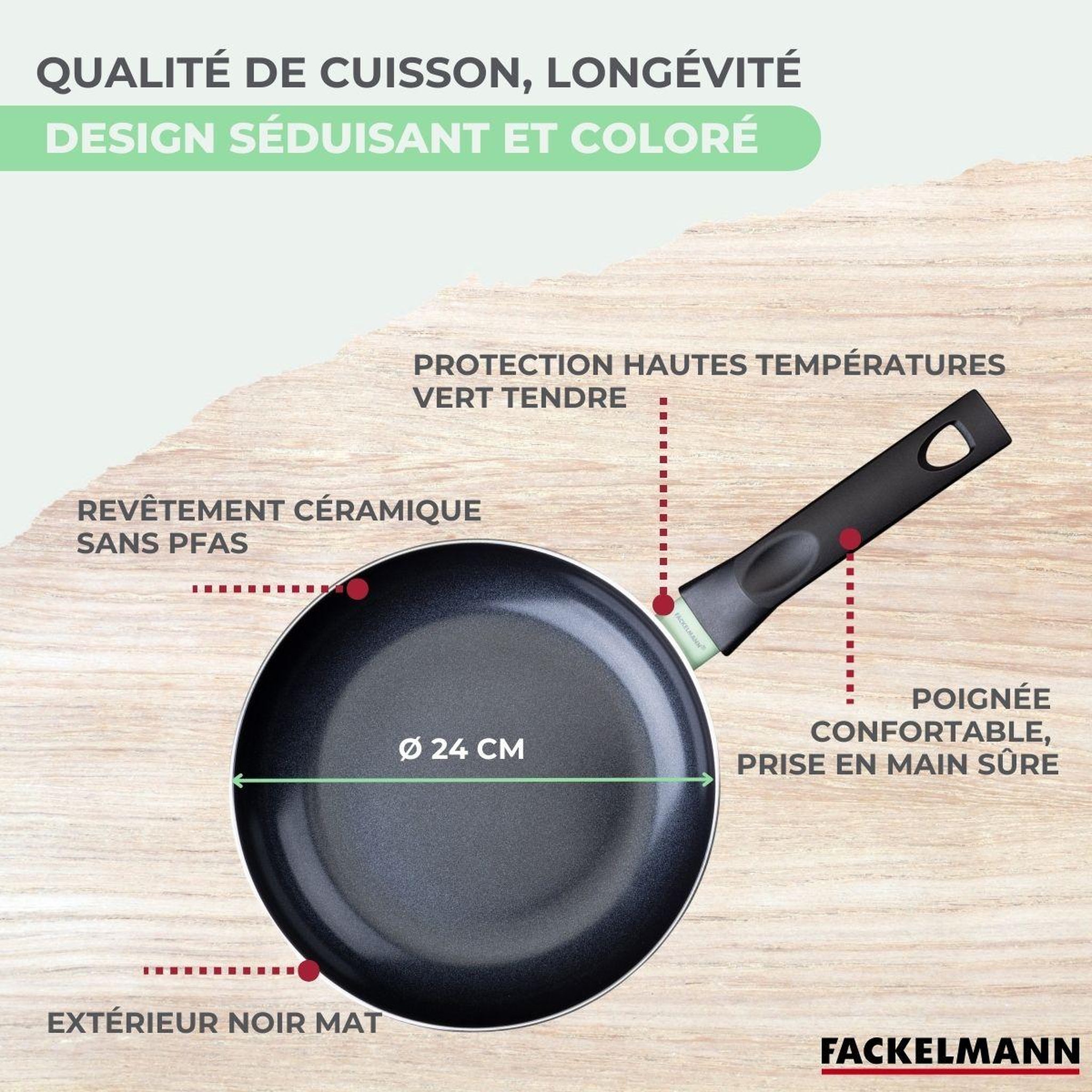 Voir la diapositive 6 : Fackelmann Poêle 24 cm aluminium revêtement céramique antiadhésif sans pfas fackelmann brandao