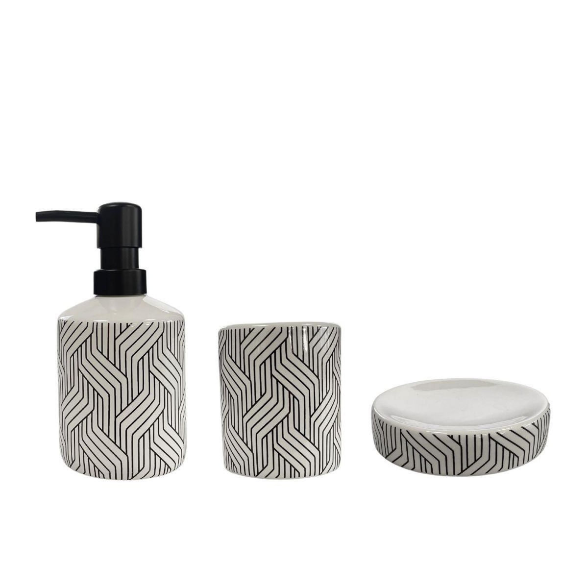 GUY LEVASSEUR Set salle de bain graphique 3 pièces céramique blanc