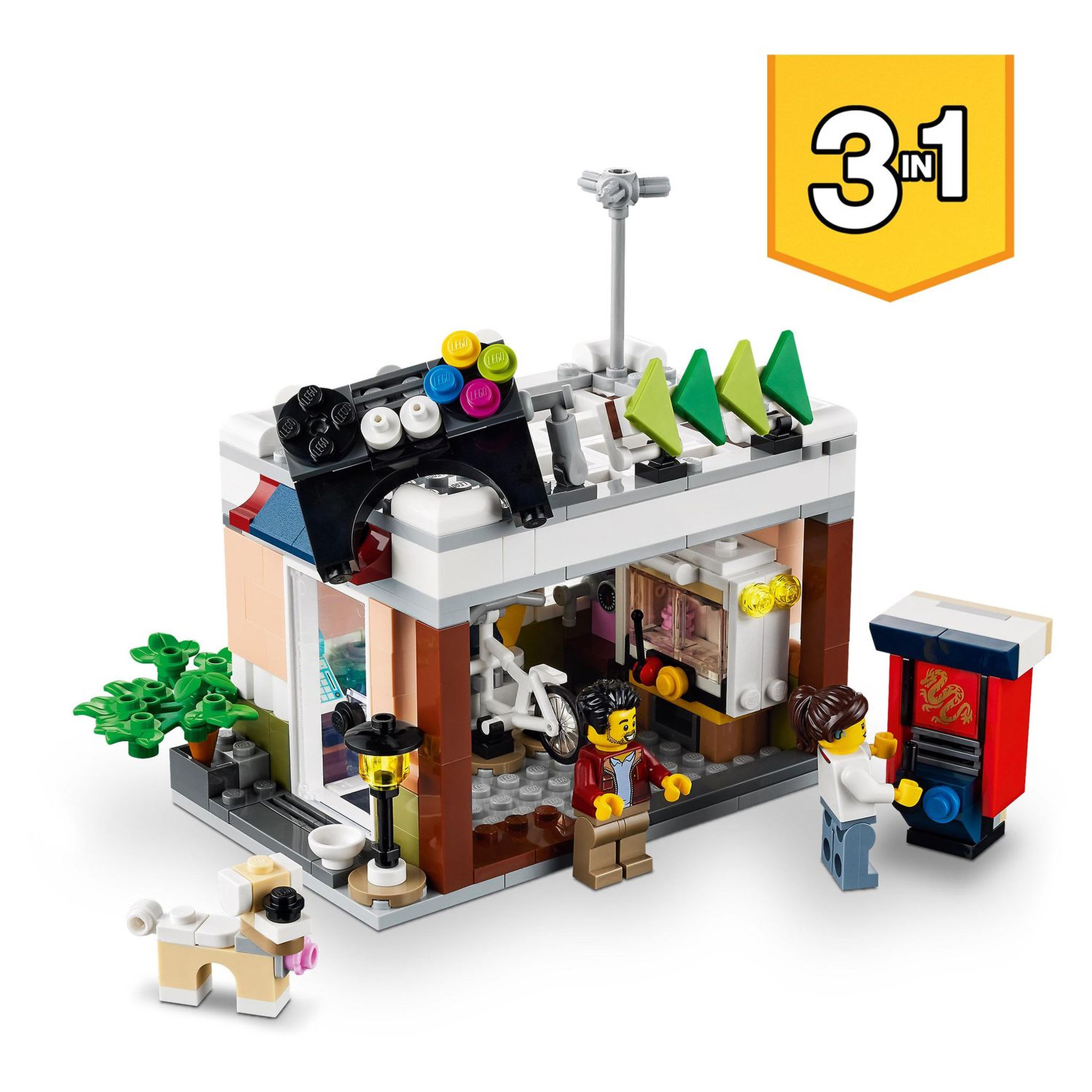 Voir la diapositive 6 : LEGO Creator 31131 3-en-1 Le Magasin de Nouille du Centre-Ville, Jouet Transformable en Magasin de Cycles, en Kiosque à Journaux ou en Salle d&rsquo;Arcade
