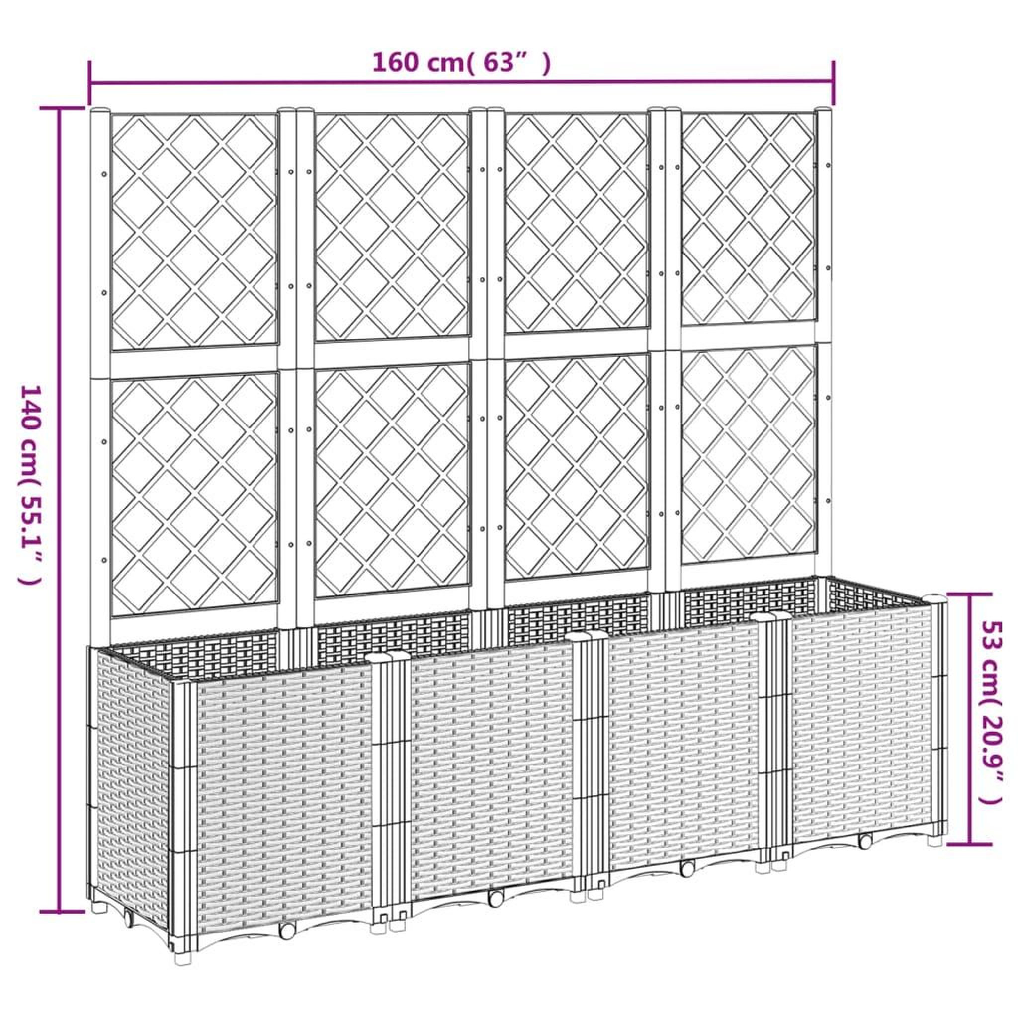 Voir la diapositive 6 : VIDAXL Jardiniere avec treillis gris clair 160x40x140 cm PP