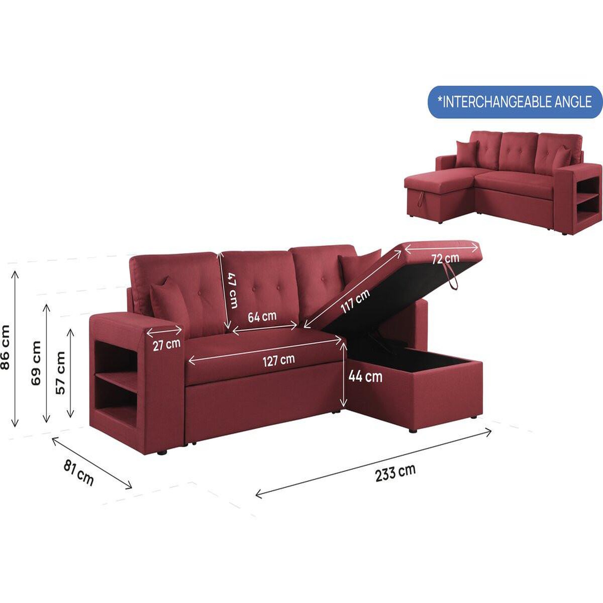 Voir la diapositive 4 : Habitat et Jardin Canapé d'angle convertible/réversible  axel  - 3 places - rouge