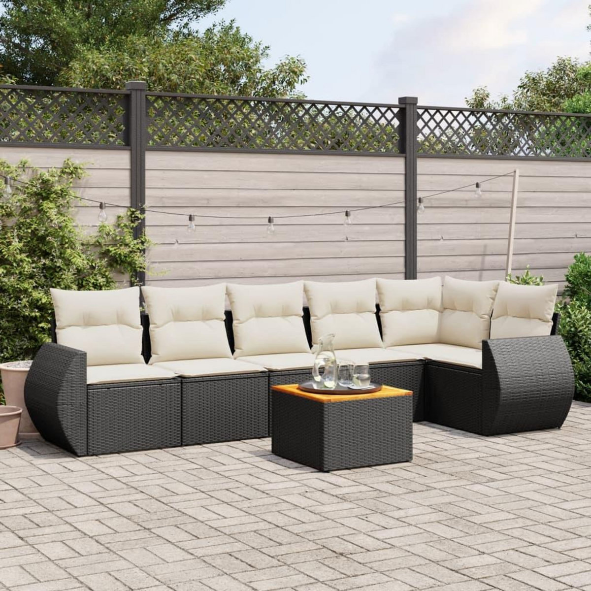 VIDAXL Salon de jardin 7 pcs avec coussins noir resine tressee