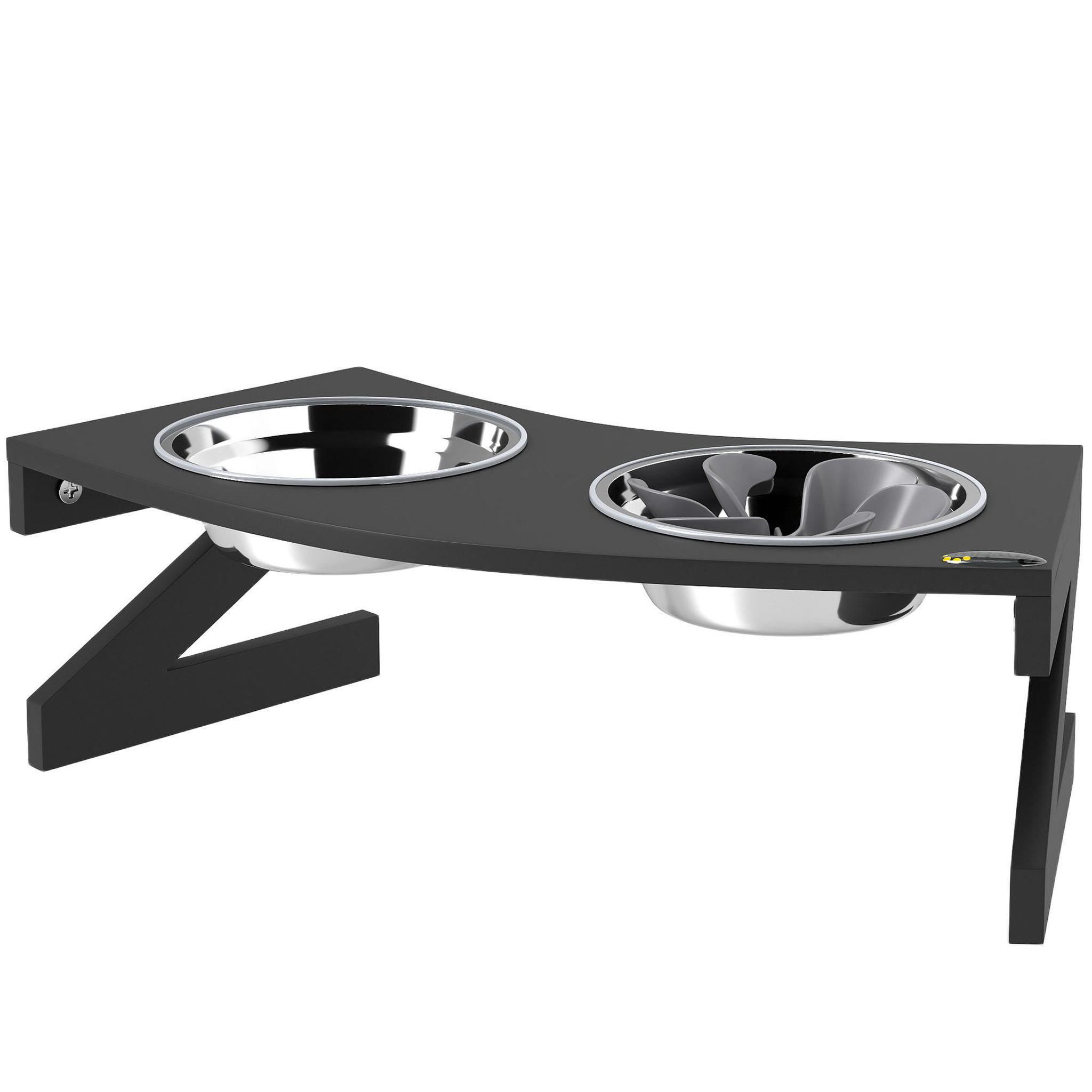 PAWHUT Porte-gamelles surélevé 2 écuelles une anti-glouton acier inox MDF noir
