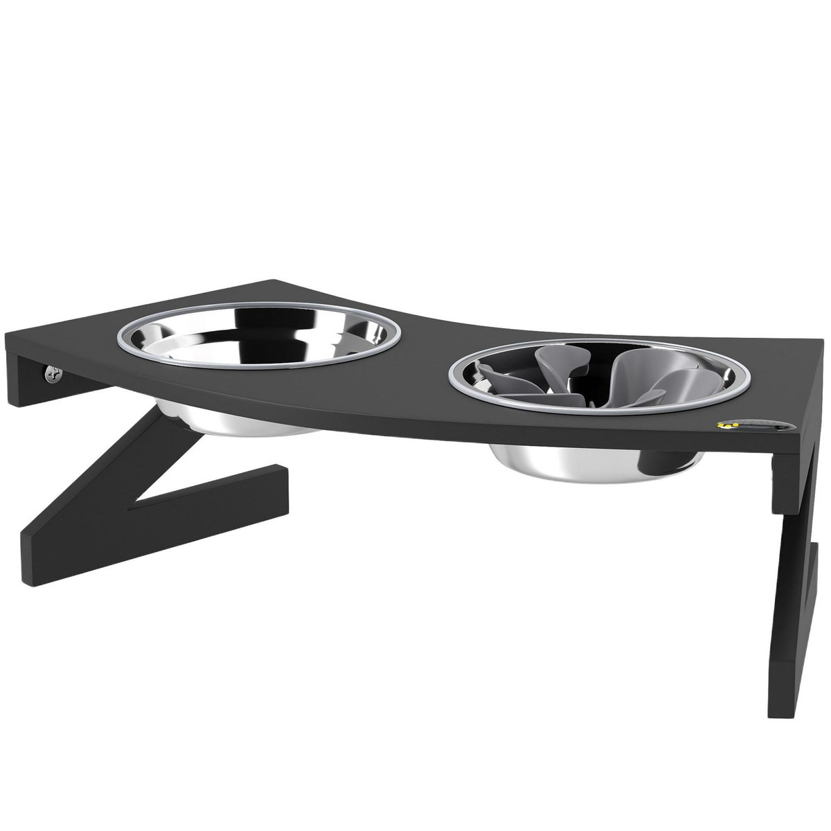 PAWHUT Porte-gamelles surélevé 2 écuelles une anti-glouton acier inox MDF noir