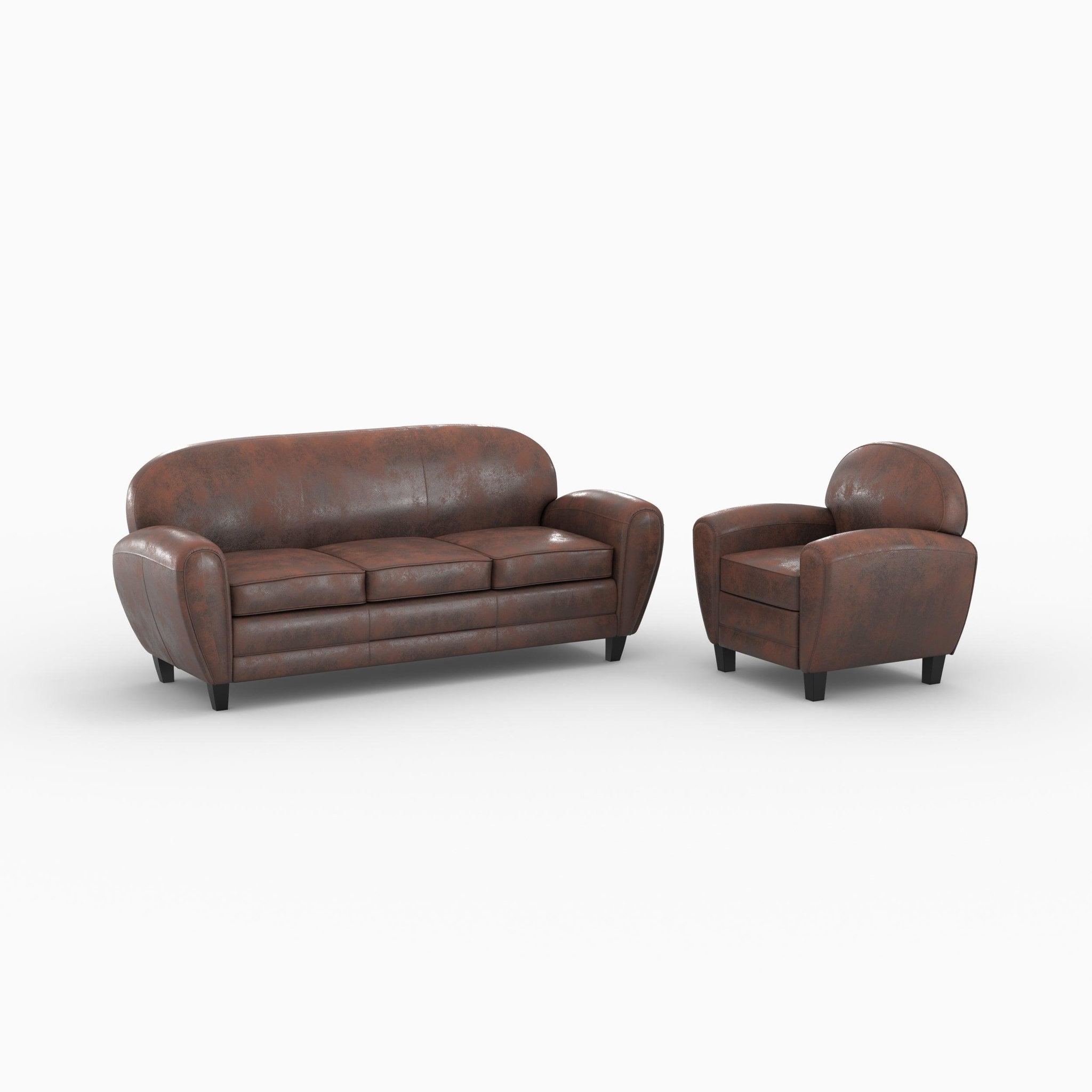 MAISON PAVANE Ensemble canapé et fauteuil marron vieilli 4 places-Club