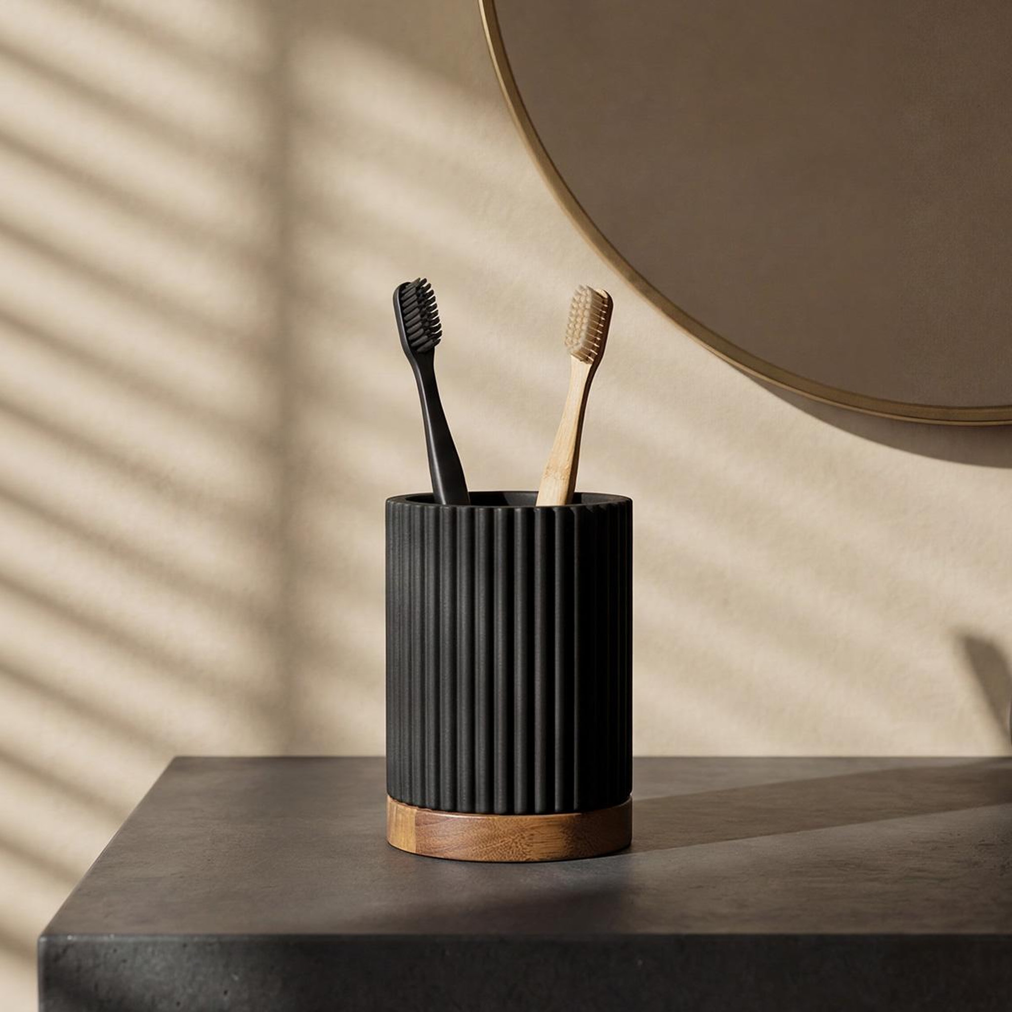 Voir la diapositive 2 : MAISON AUBERTIN Porte brosse a dent résine noir lago - noir et bois