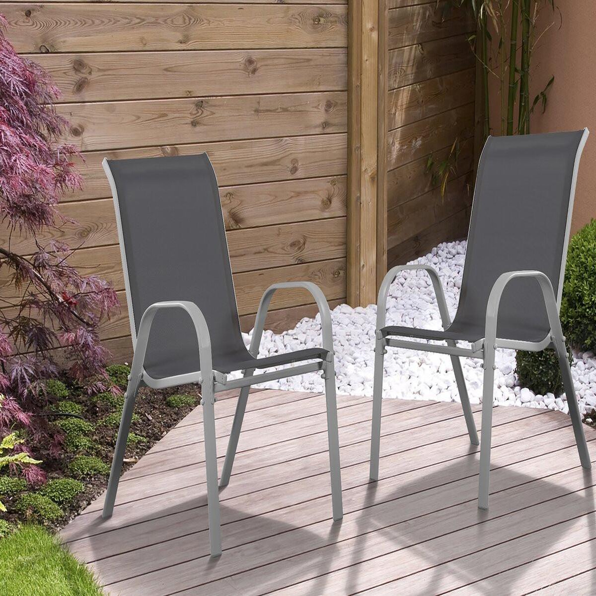 Voir la diapositive 2 : Habitat et Jardin Fauteuil jardin textilène  cordoba  - phoenix - gris foncé - lot de 2