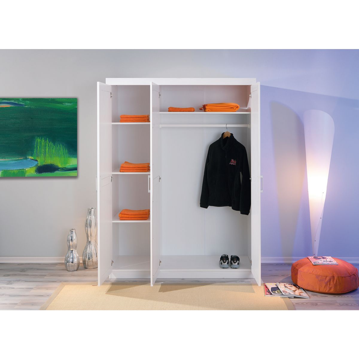 Armoire penderie blanche en pin massif - MAGNUS