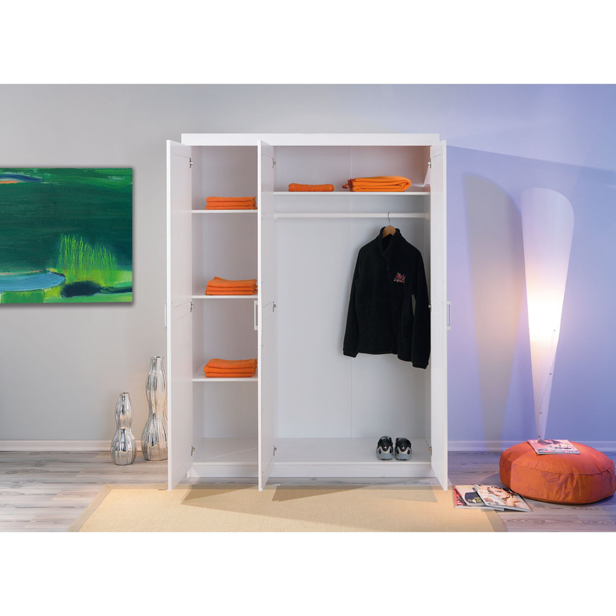 Armoire penderie blanche en pin massif - MAGNUS