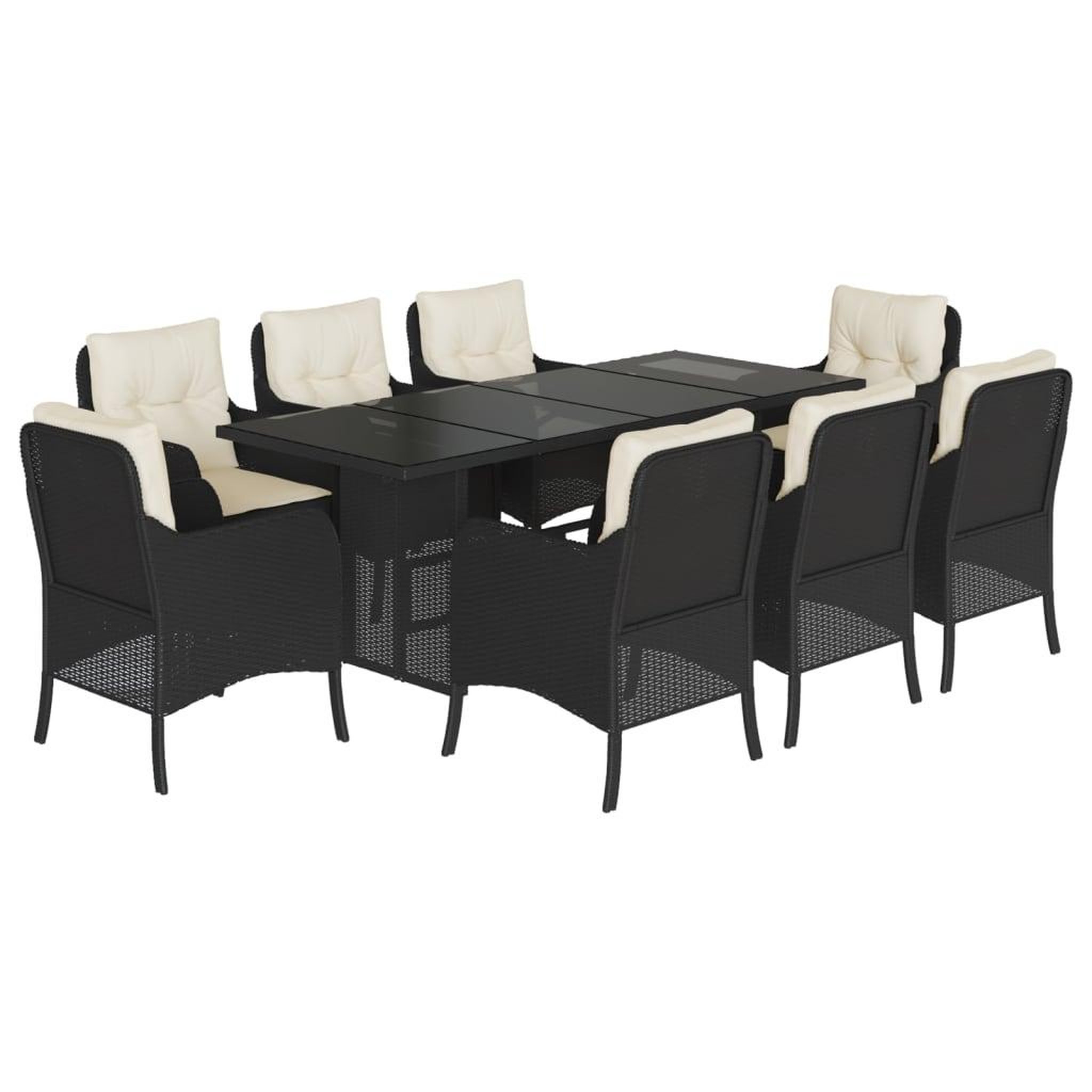 Voir la diapositive 2 : VIDAXL Ensemble a manger de jardin 9pcs coussins noir resine tressee