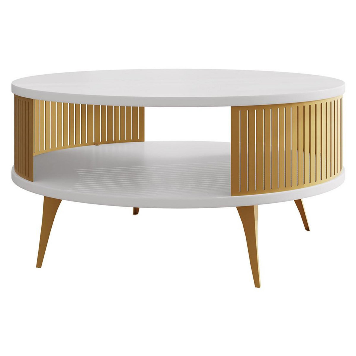 BEST MOBILIER Forini - table basse ronde - blanc et doré - 1 niche - 75 cm