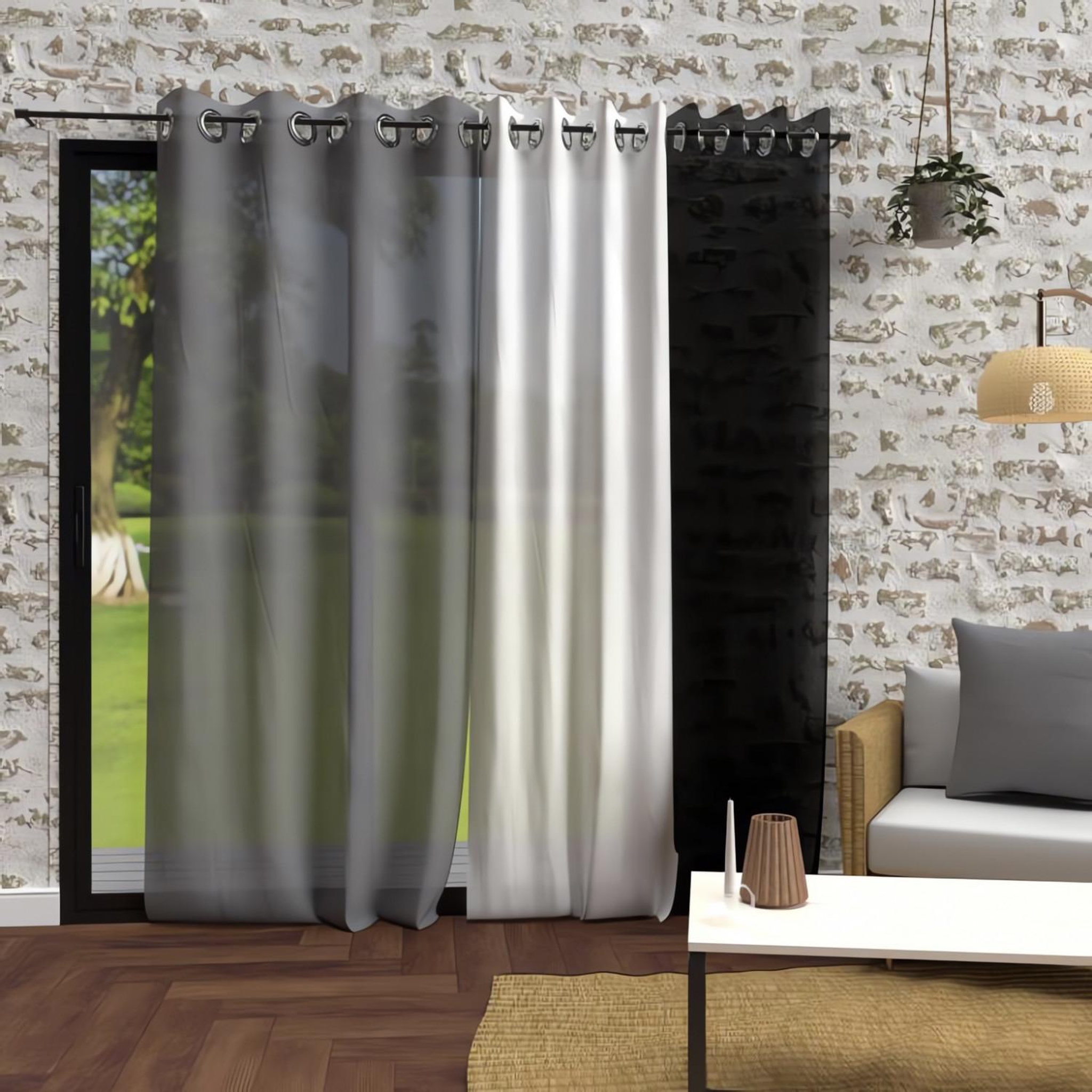 Voir la diapositive 2 : SOLEIL D'OCRE Voile à oeillets effet froissé 135x250 cm BOHEME, par Soleil d'Ocre