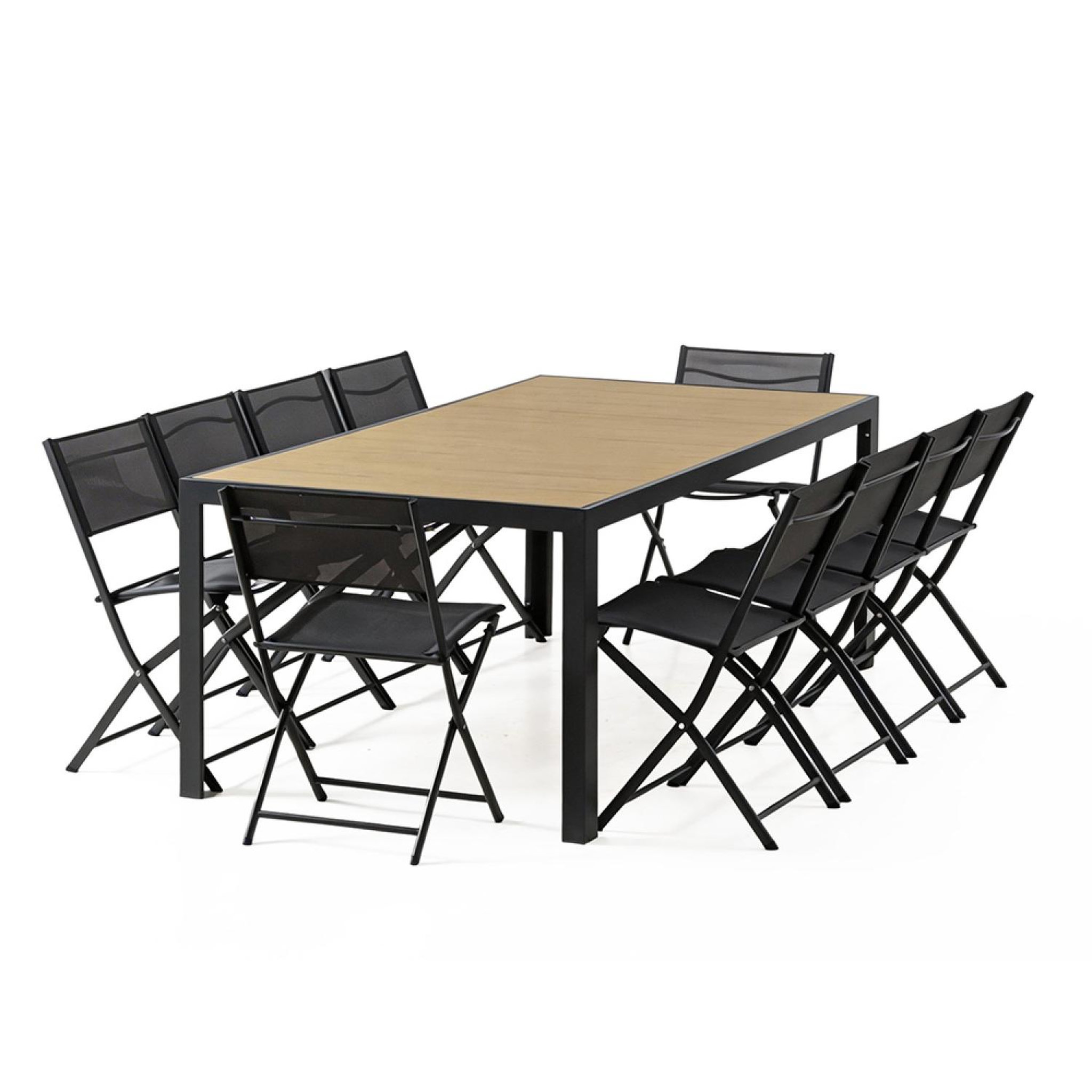 CONCEPT USINE Ensemble table de jardin 200 cm en aluminium et 10 chaises pliantes LAGOS