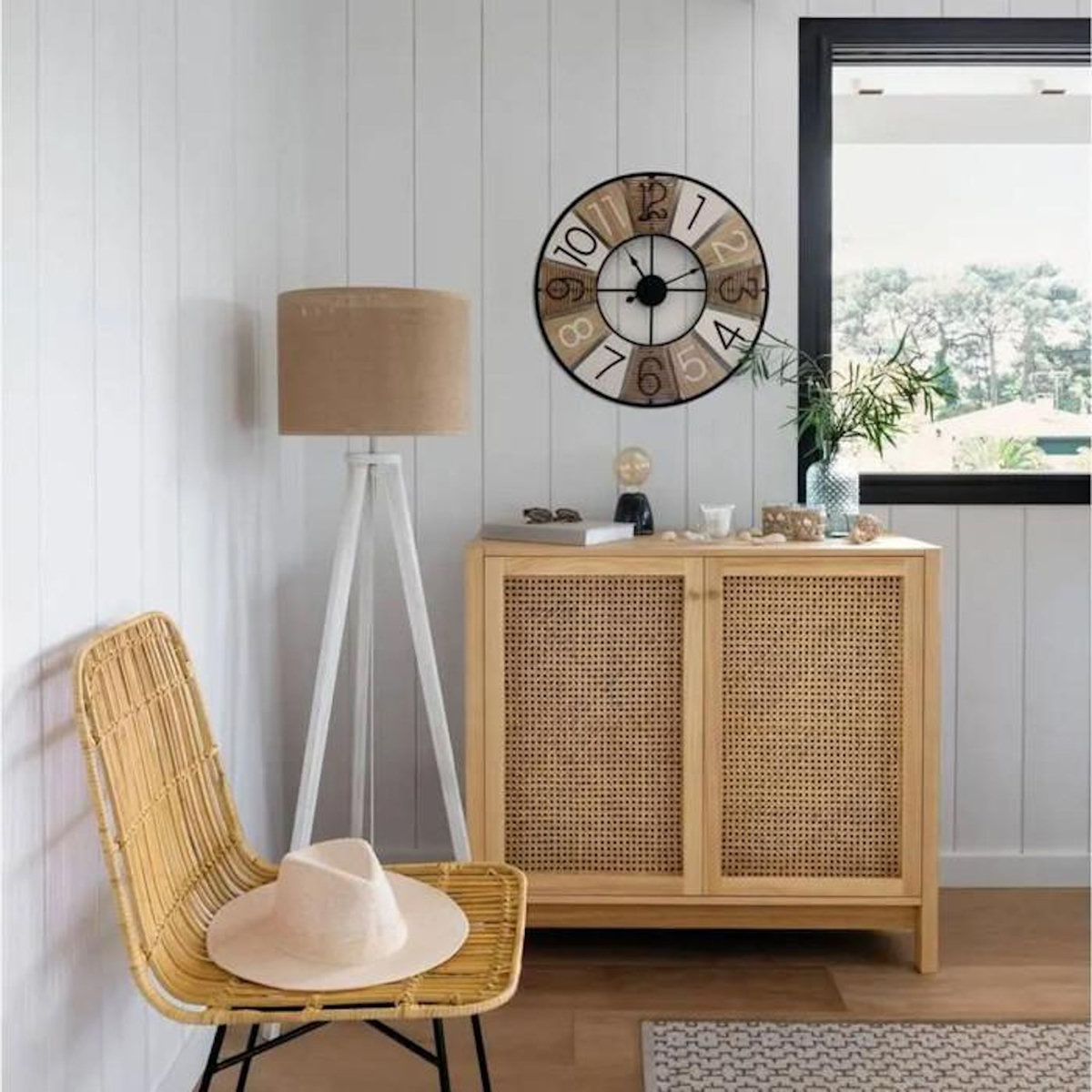 ATMOSPHERA Lampadaire Trépied en Bois  Elva  143cm Beige