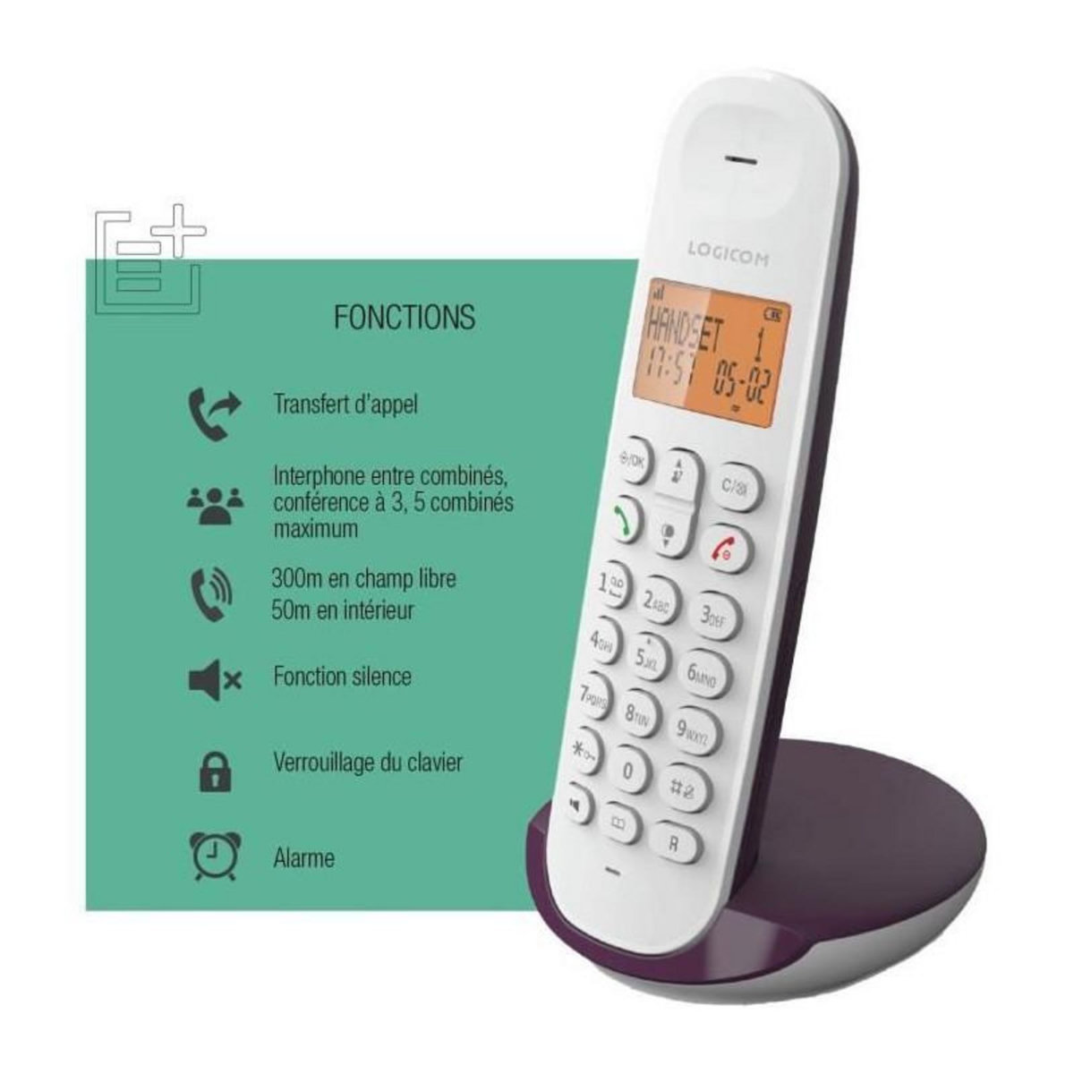 Logicom Téléphone fixe sans fil - LOGICOM - DECT ILOA 150 SOLO - Aubergine - Sans répondeur