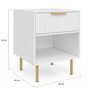 Voir la diapositive 4 : ID MARKET Lot de 2 tables de chevet MARCEL 1 tiroir avec niche lattes tasseau bois blanc et doré