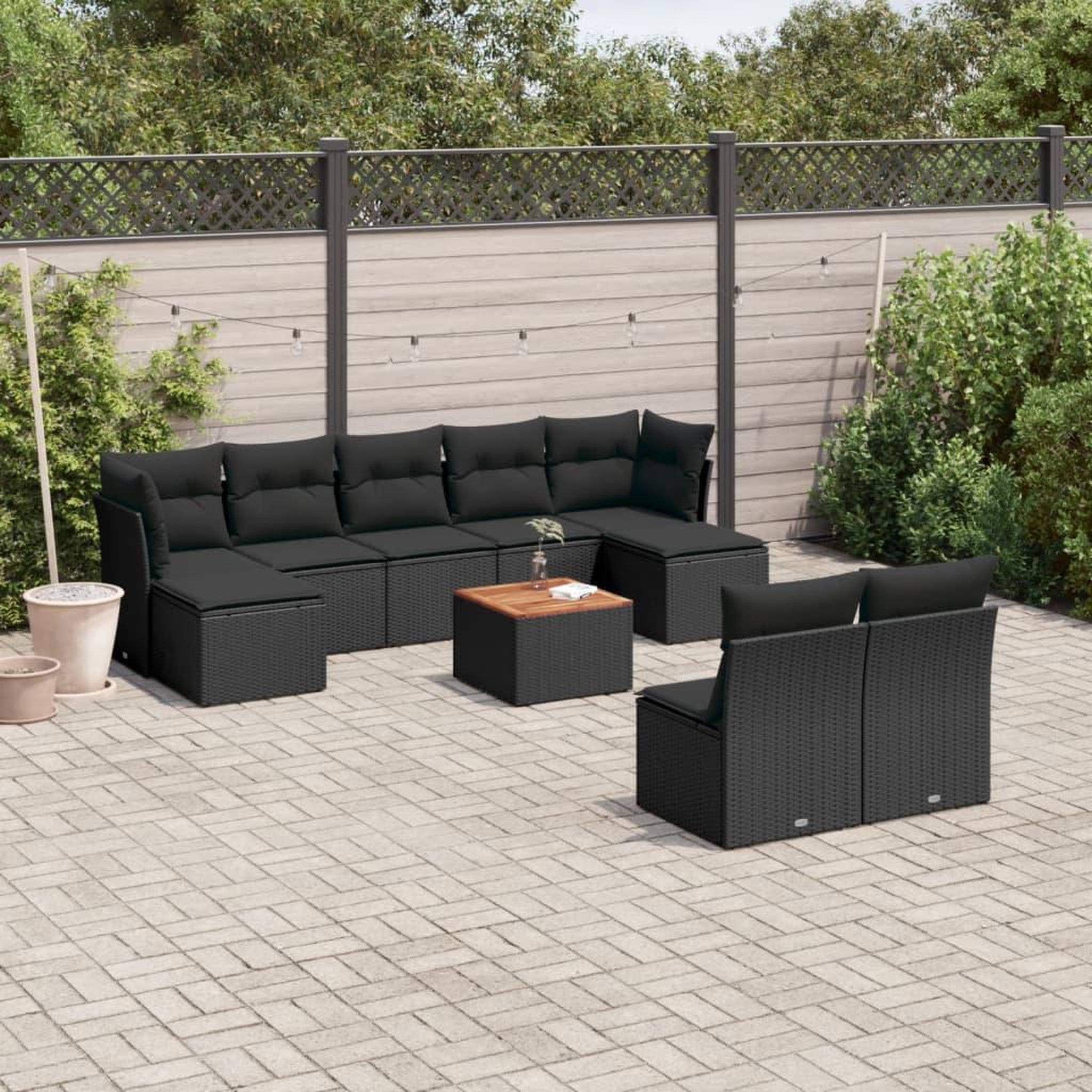 VIDAXL Salon de jardin 10 pcs avec coussins noir resine tressee