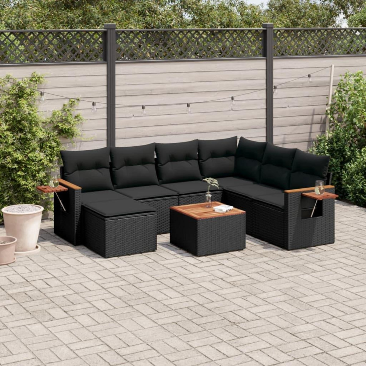 VIDAXL Salon de jardin 8 pcs avec coussins noir resine tressee