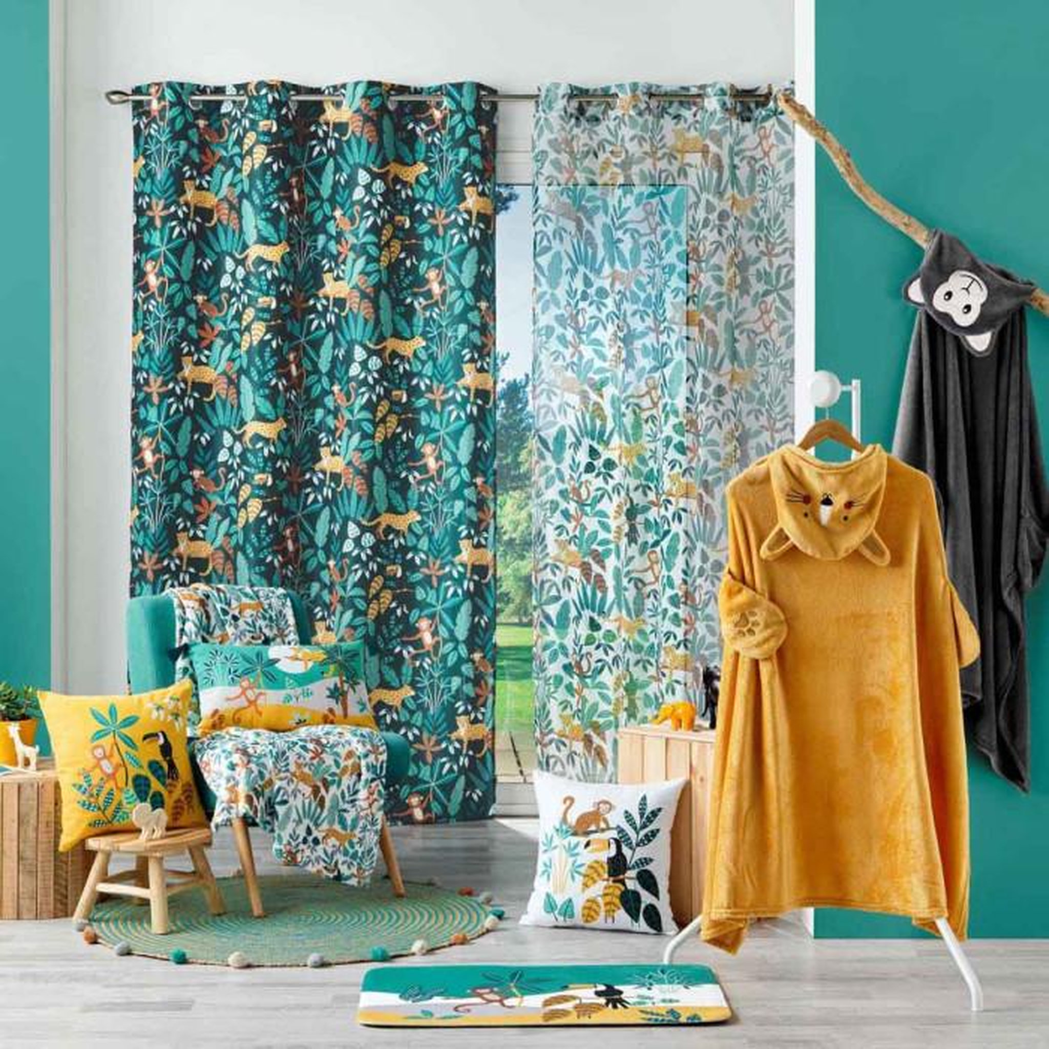 Voir la diapositive 3 : Paris Prix Rideau Enfant  Jungle Story  140x260cm Bleu