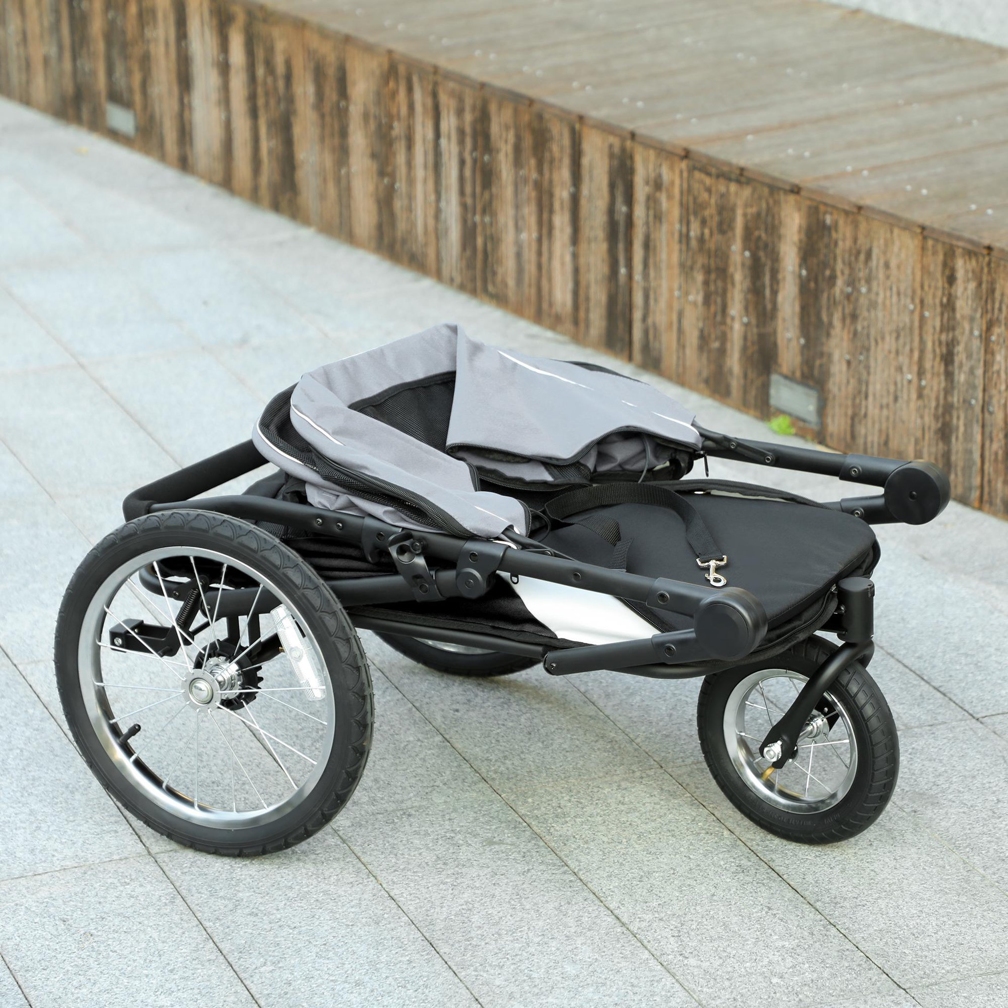 Voir la diapositive 3 : PAWHUT Poussette buggy chien 3 roues pliable pneus gonflables - sac, coussin, laisse intégrés - gris