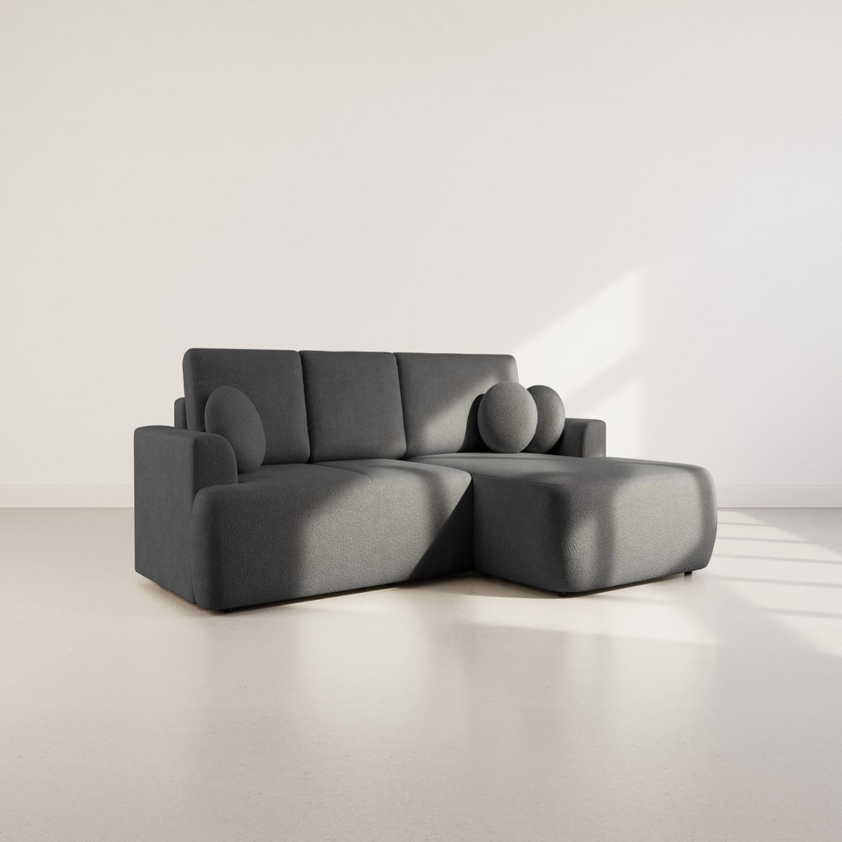 BEST MOBILIER Candela - canapé d'angle droit 4 places - convertible avec coffre - en tissu bouclette