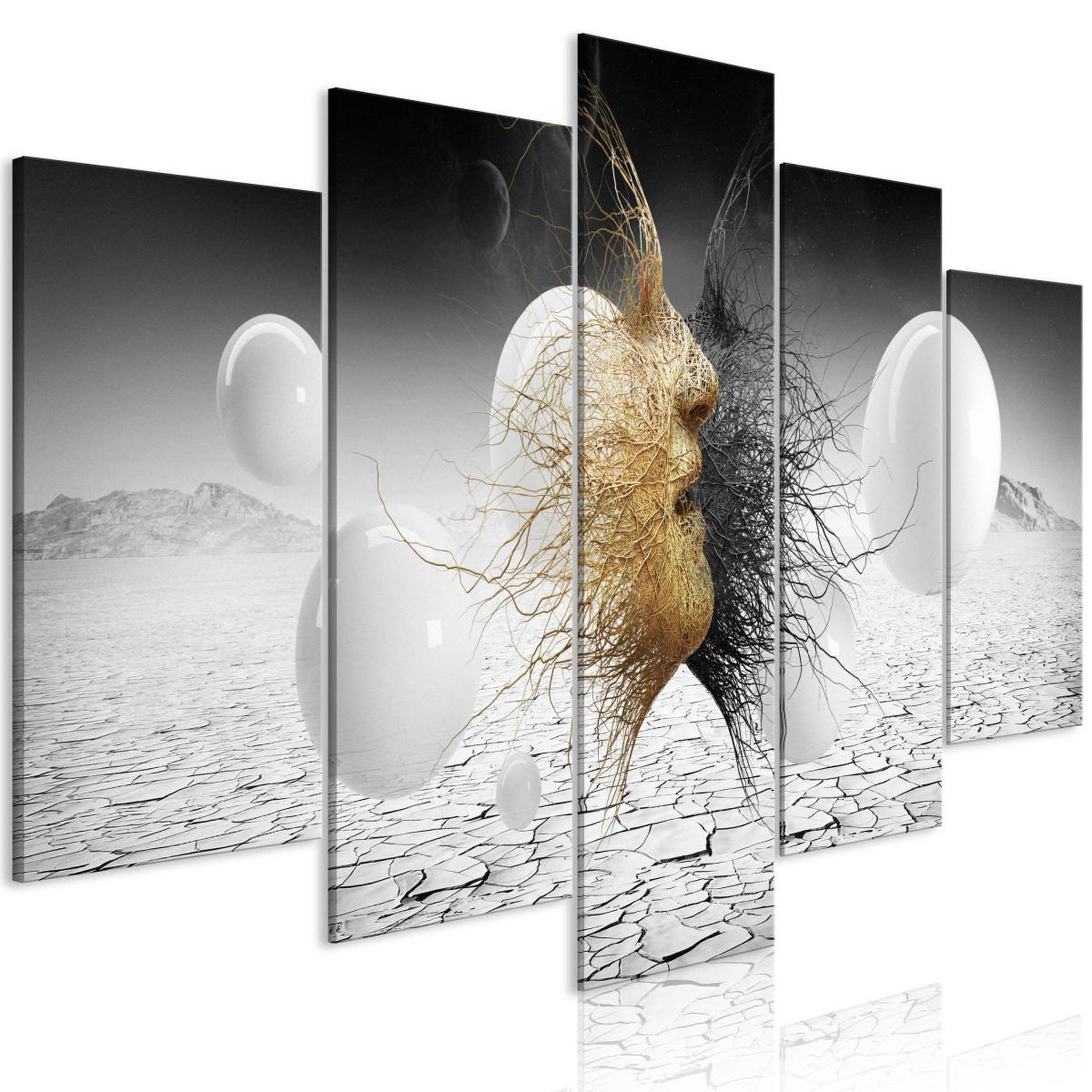 Voir la diapositive 1 : Paris Prix Tableau imprimé 5 panneaux  woven faces wide golden