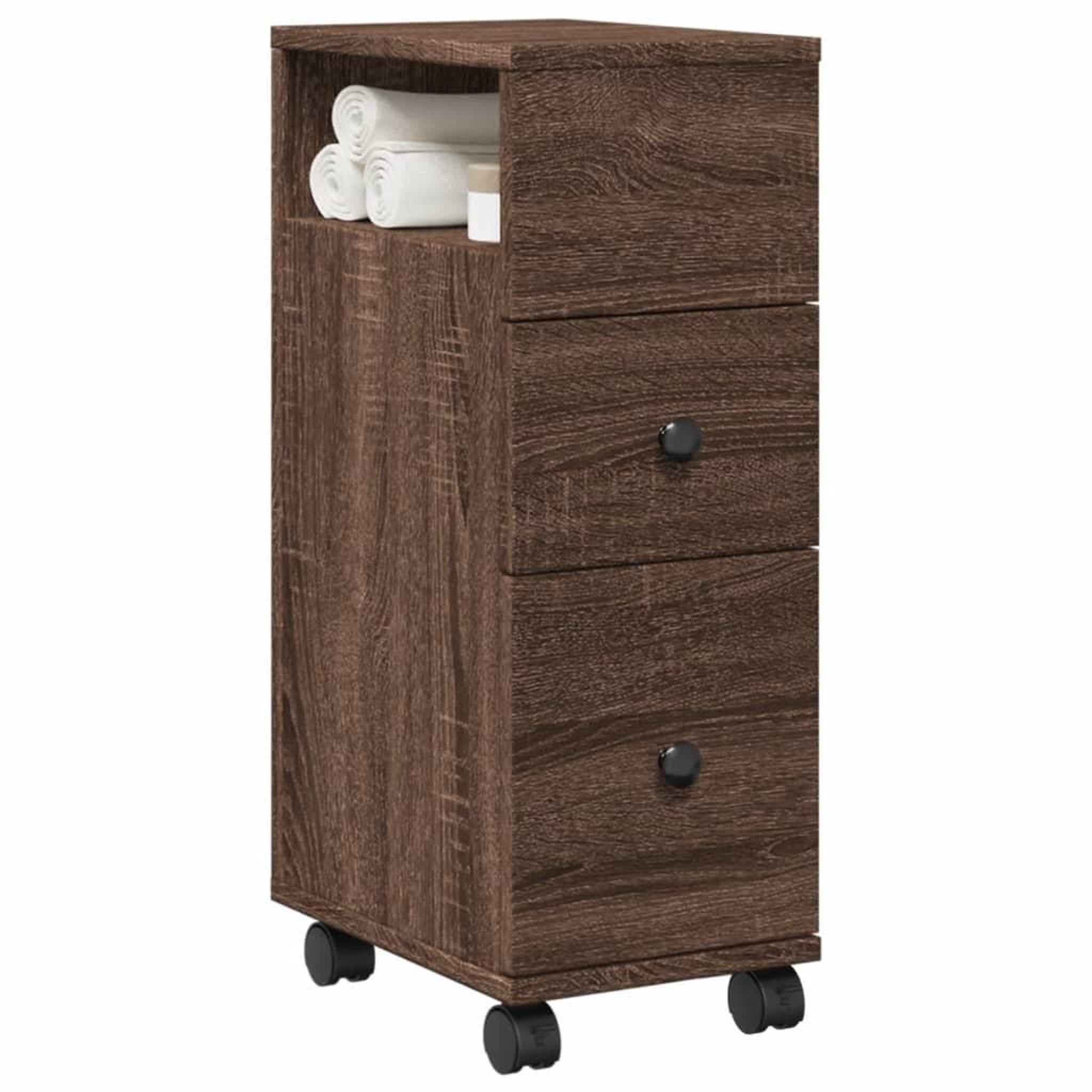 VIDAXL Meuble etroit de salle de bain a roulettes chene marron