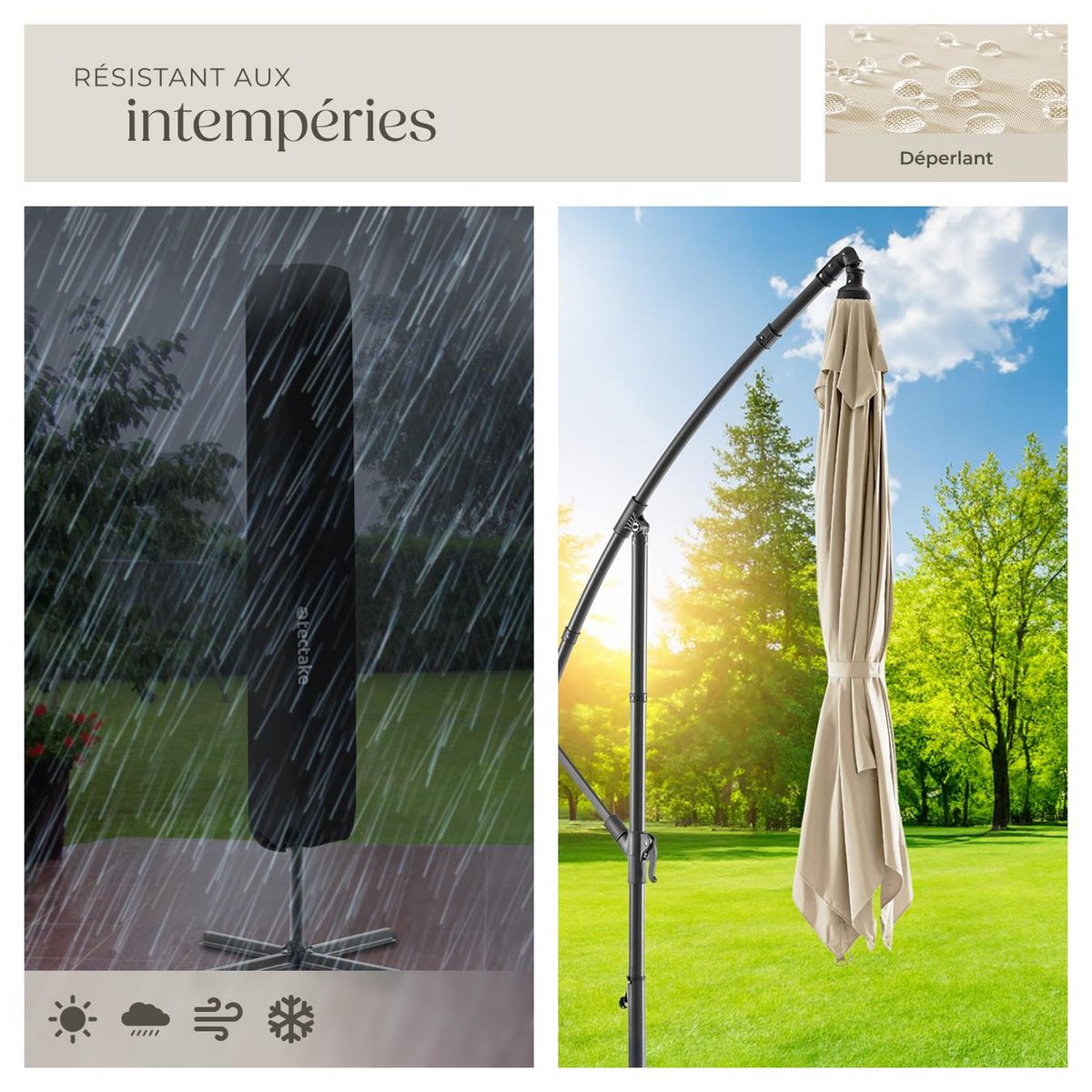 tectake Parasol 250 x 250 cm beige