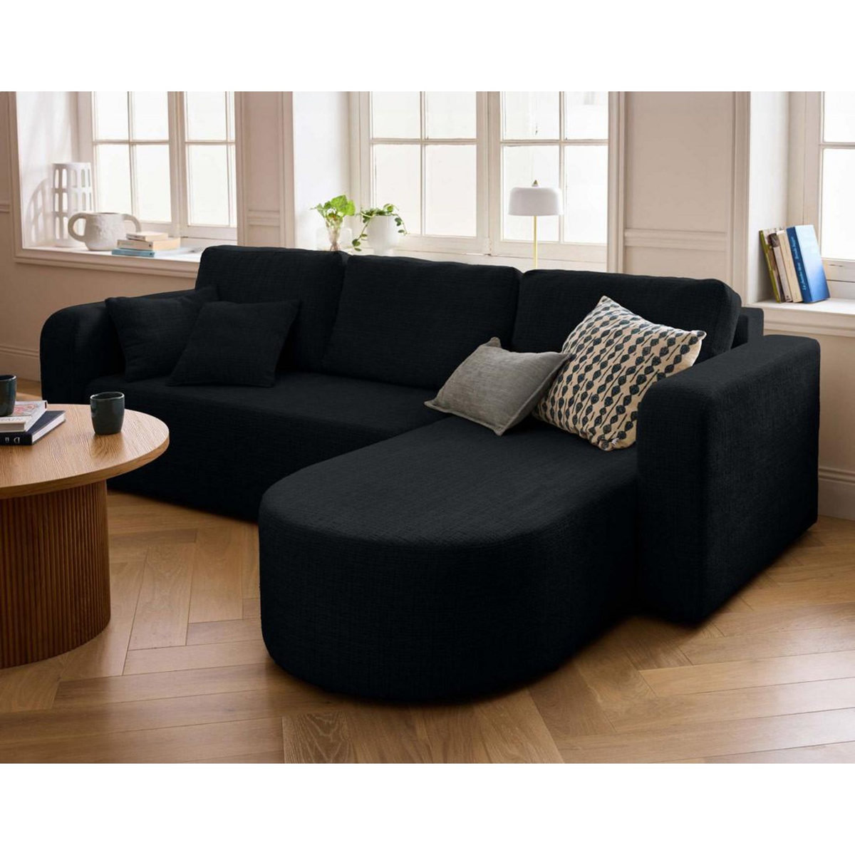 BEST MOBILIER Miro - canapé d'angle réversible - 4 places - convertible avec coffre - en velours texturé