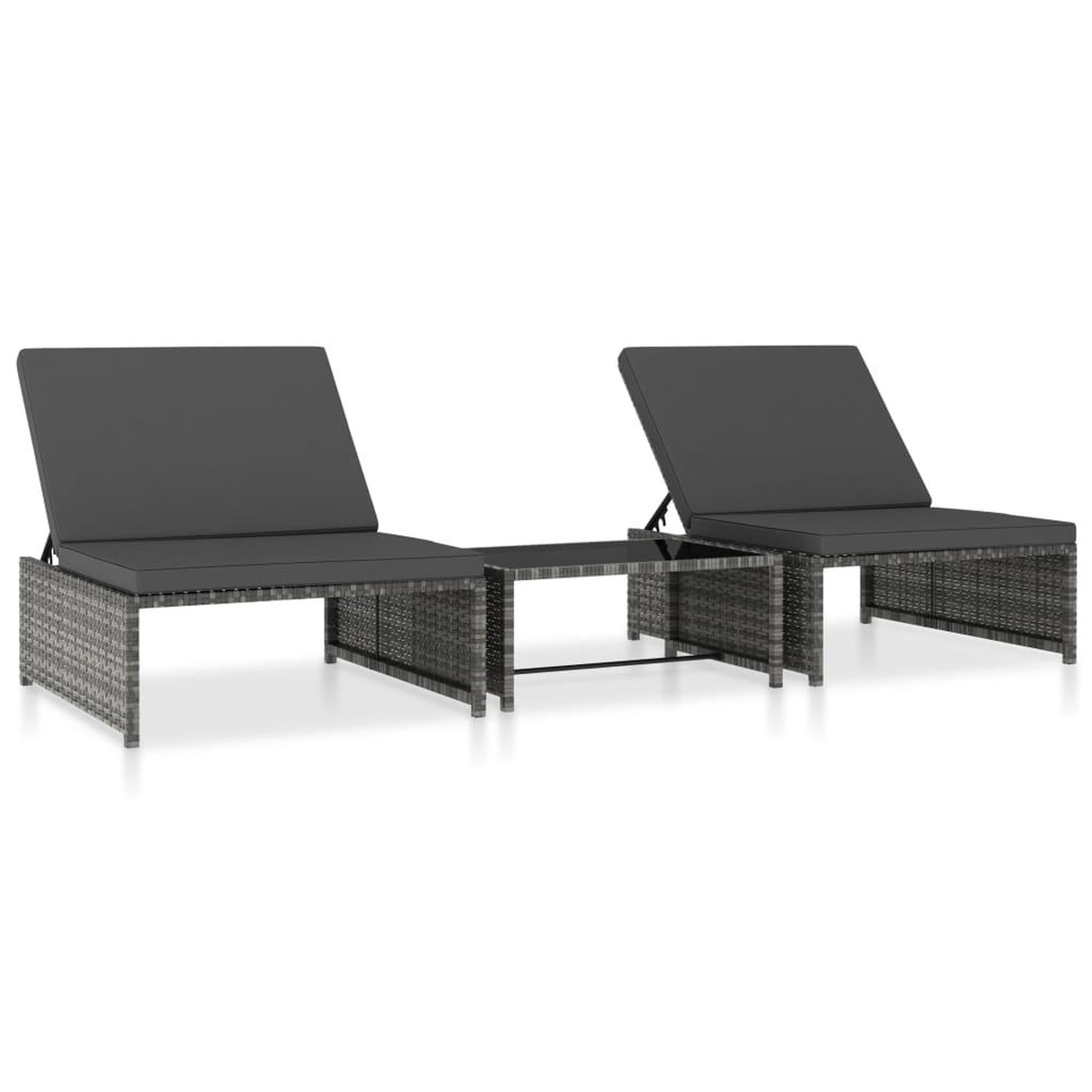 VIDAXL Chaises inclinables de jardin lot de 2 et table resine tressee