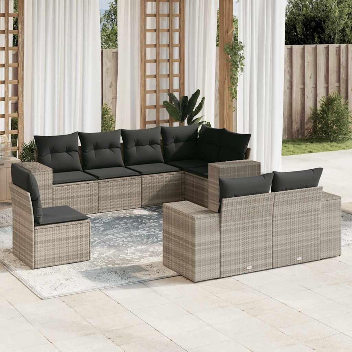 VIDAXL Salon de jardin 8 pcs avec coussins gris clair resine tressee