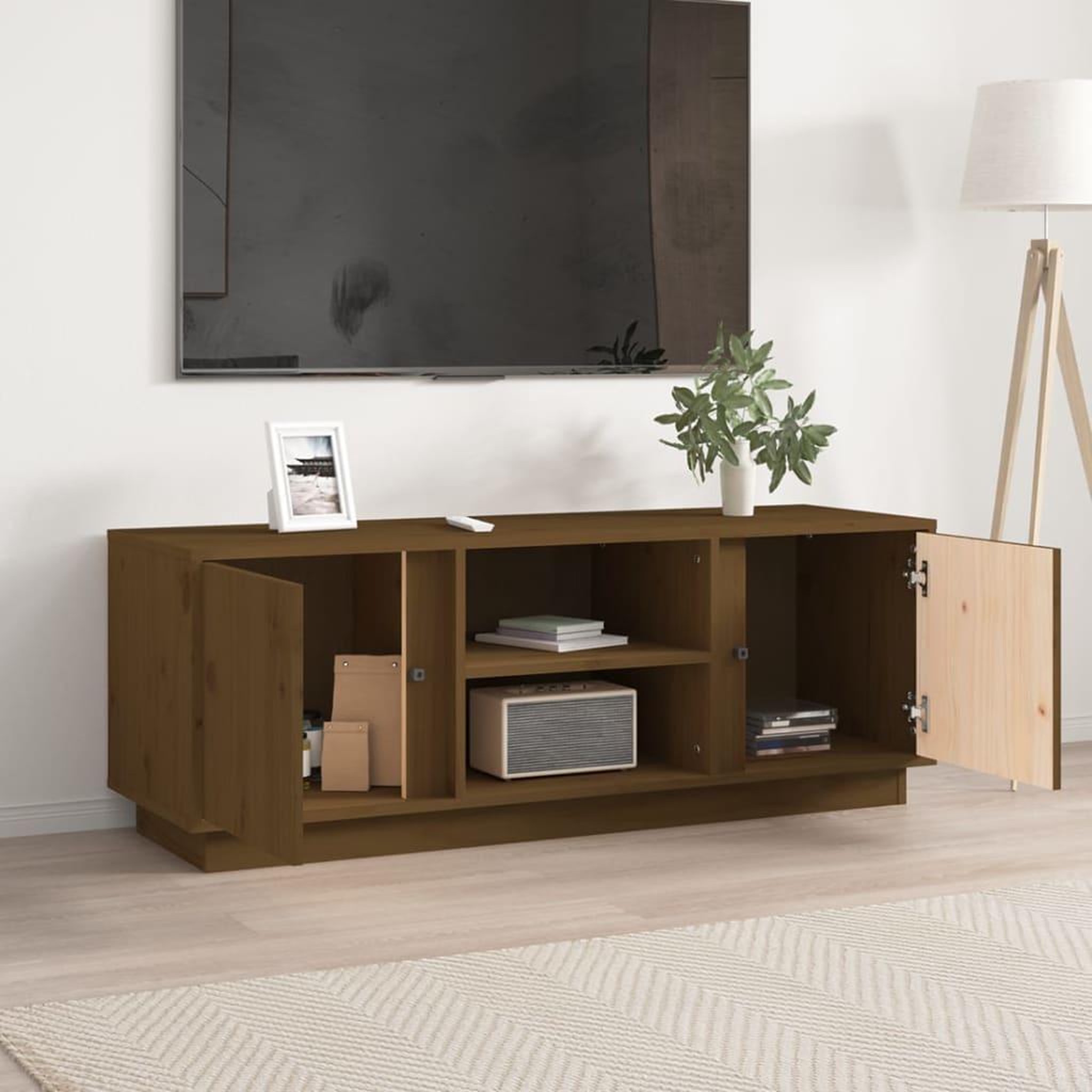 Voir la diapositive 3 : VIDAXL Meuble TV Marron miel 110x35x40,5 cm Bois de pin massif
