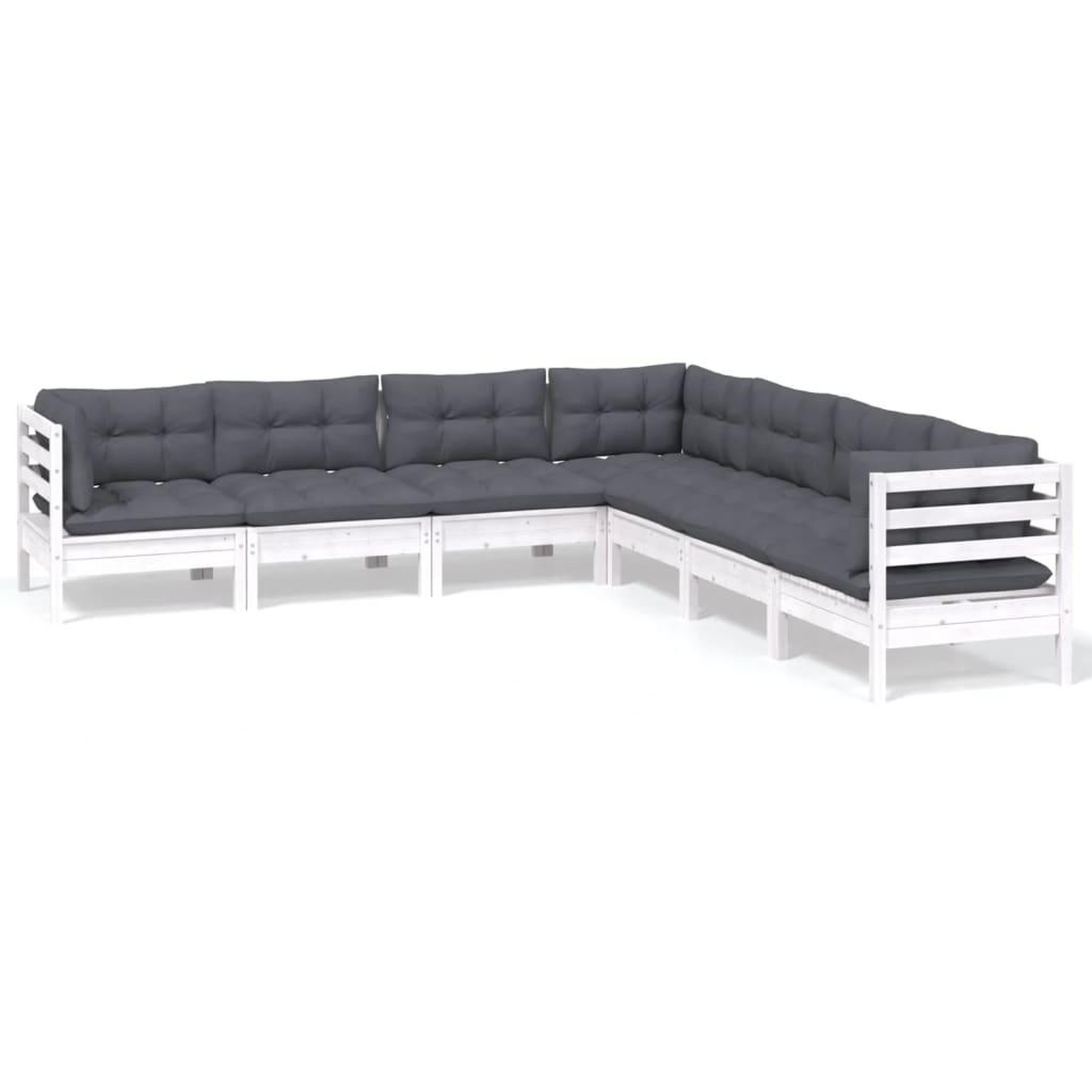 Voir la diapositive 2 : VIDAXL Salon de jardin 7 pcs avec coussins blanc bois de pin massif