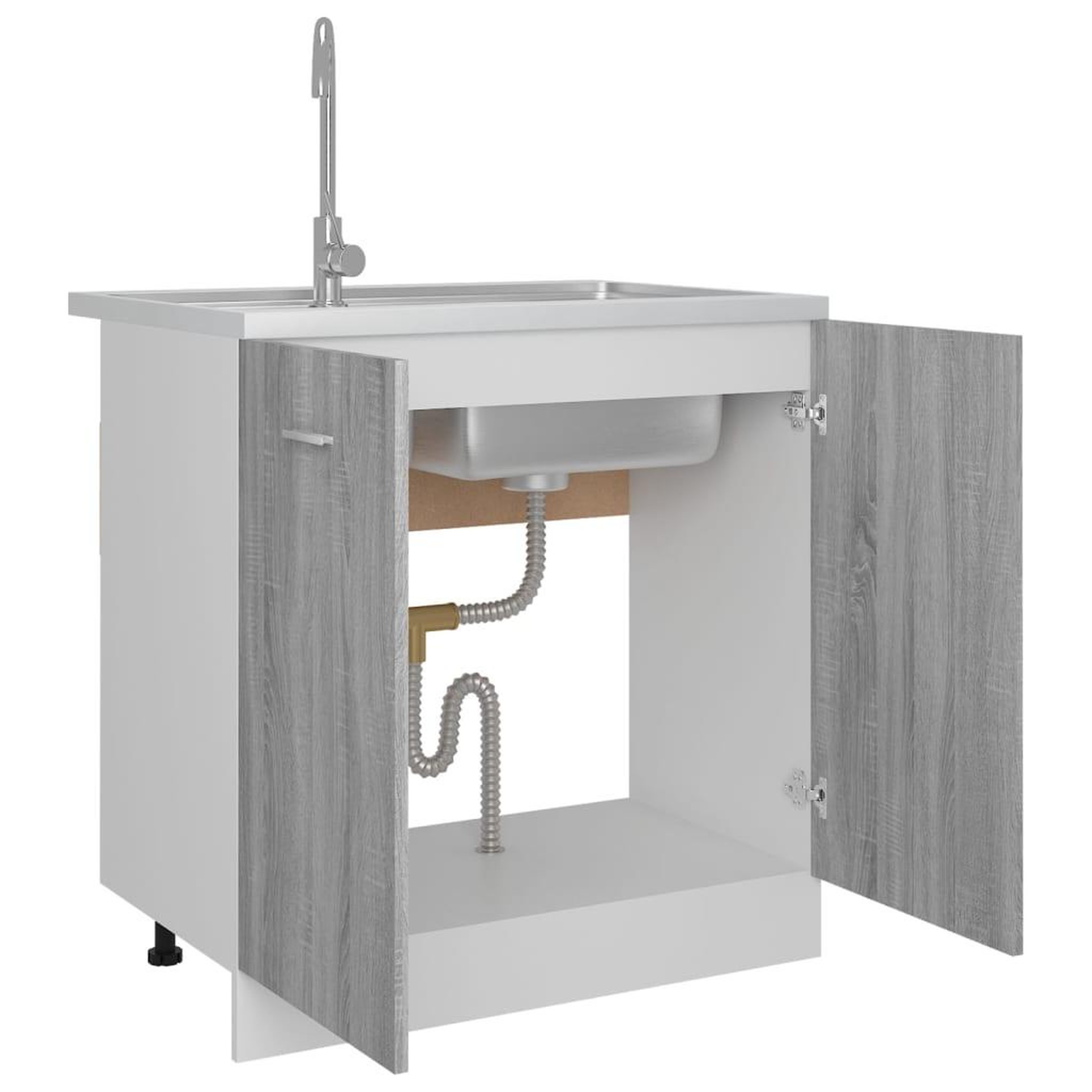 Voir la diapositive 4 : VIDAXL Armoire de plancher d'evier Sonoma gris 80x46x81,5 cm
