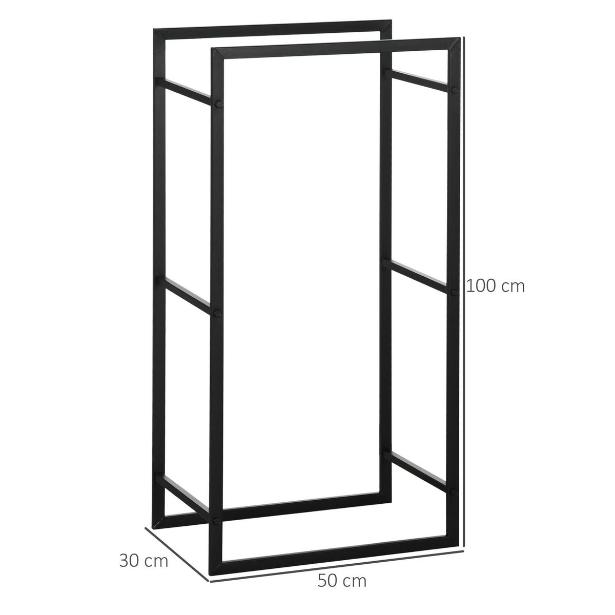 OUTSUNNY Porte bûches range bûches vertical en métal intérieur extérieur 50 x 30 x 100 cm noir