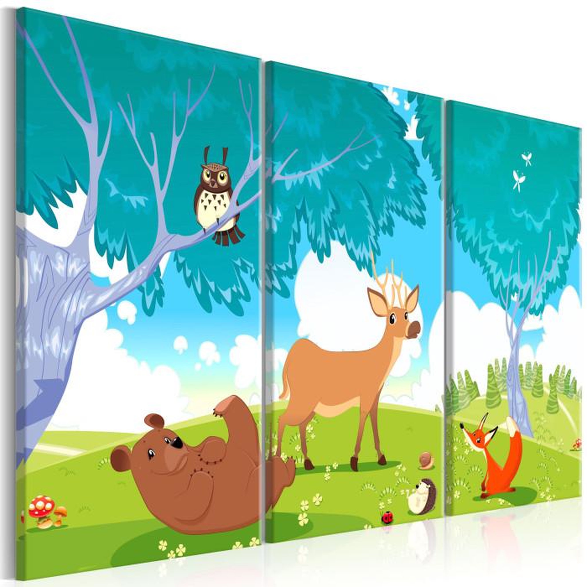 Paris Prix Tableau Imprimé 3 Panneaux  Friendly Animals. Coloris disponibles : Multicolore