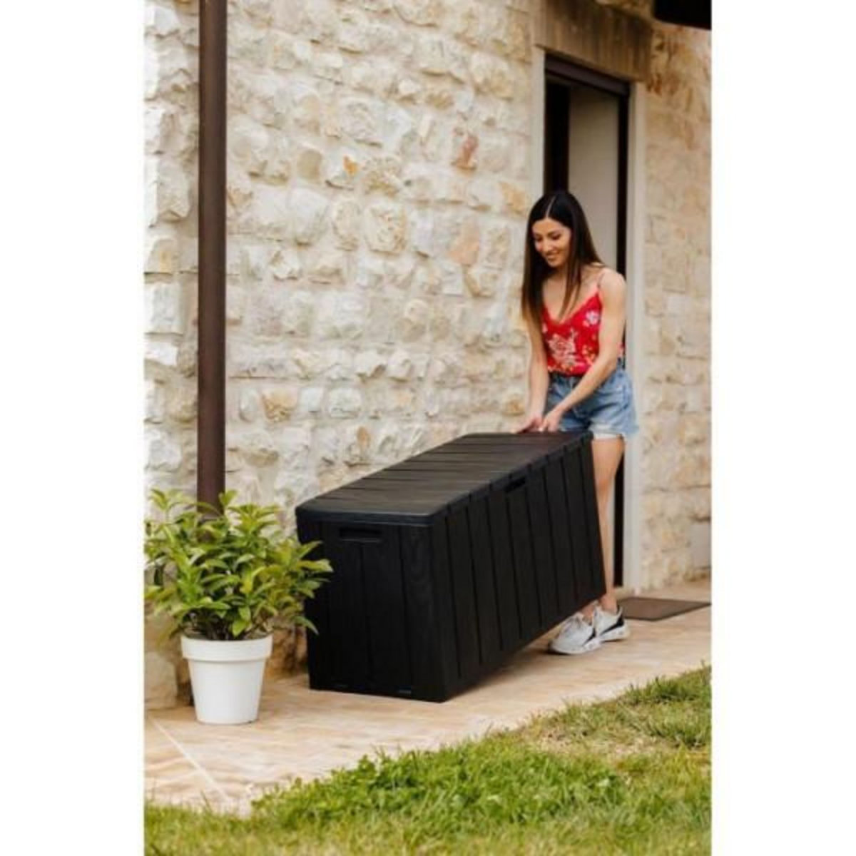 Toomax Coffre de jardin / Banc robuste et vérouillable en résine 270L 117,5x45x56 cm gris anthracite