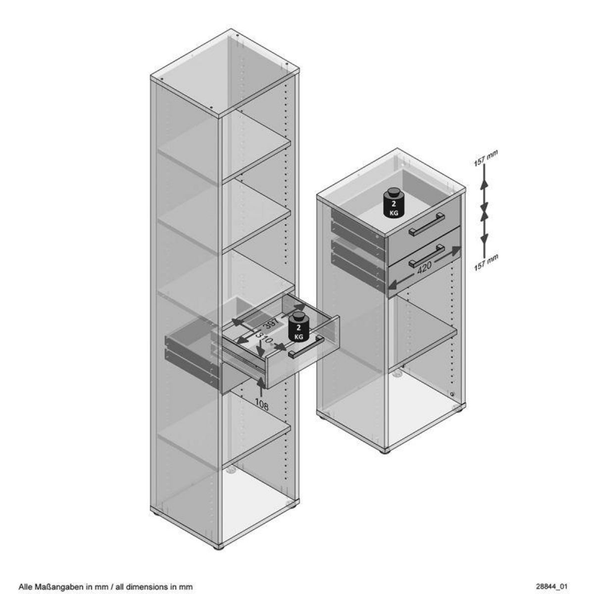 Paris Prix Assemblage 2 Tiroirs pour Étagère  Kazed  42cm Blanc