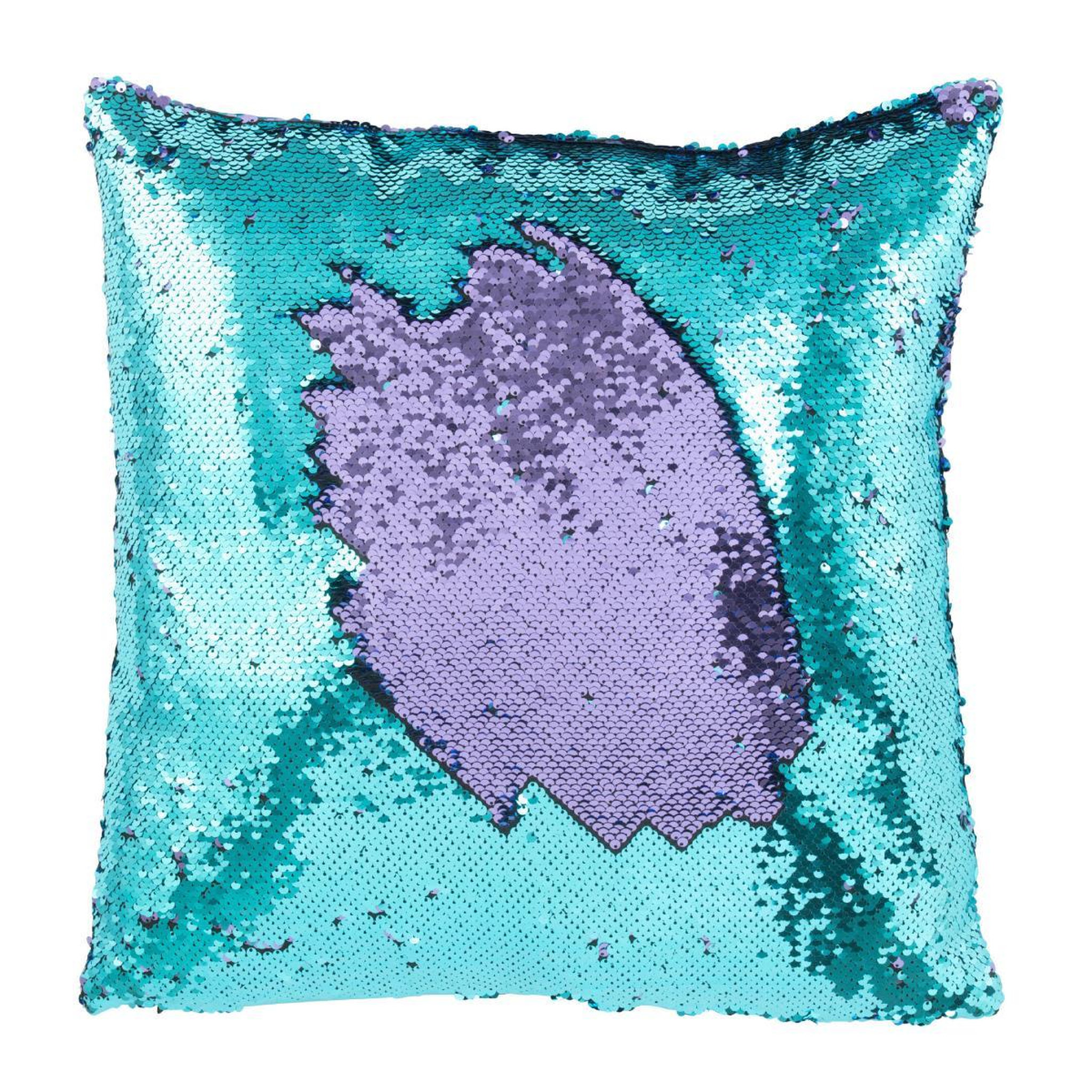 Voir la diapositive 2 : J-LINE Coussin déco réversible  sequin  45x45cm bleu & mauve