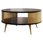 BEST MOBILIER Forini - table basse ronde - effet marbre noir et doré - 1 niche - 75 cm. Coloris disponibles : Bicolore