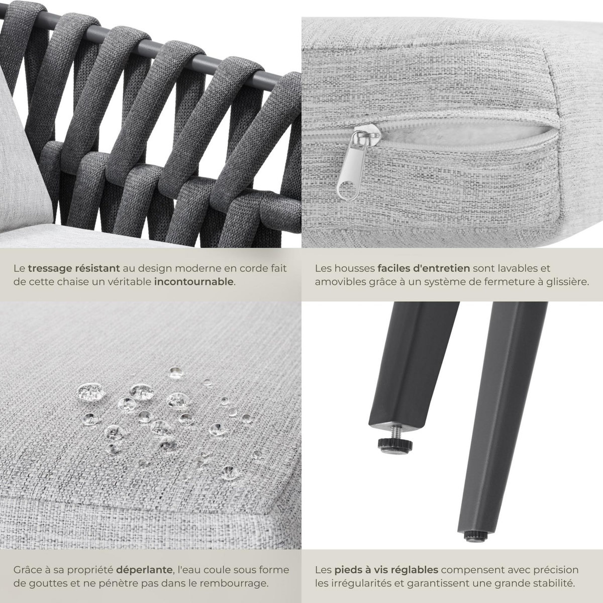 tectake Chaise avec cadre en aluminium gris anthracite