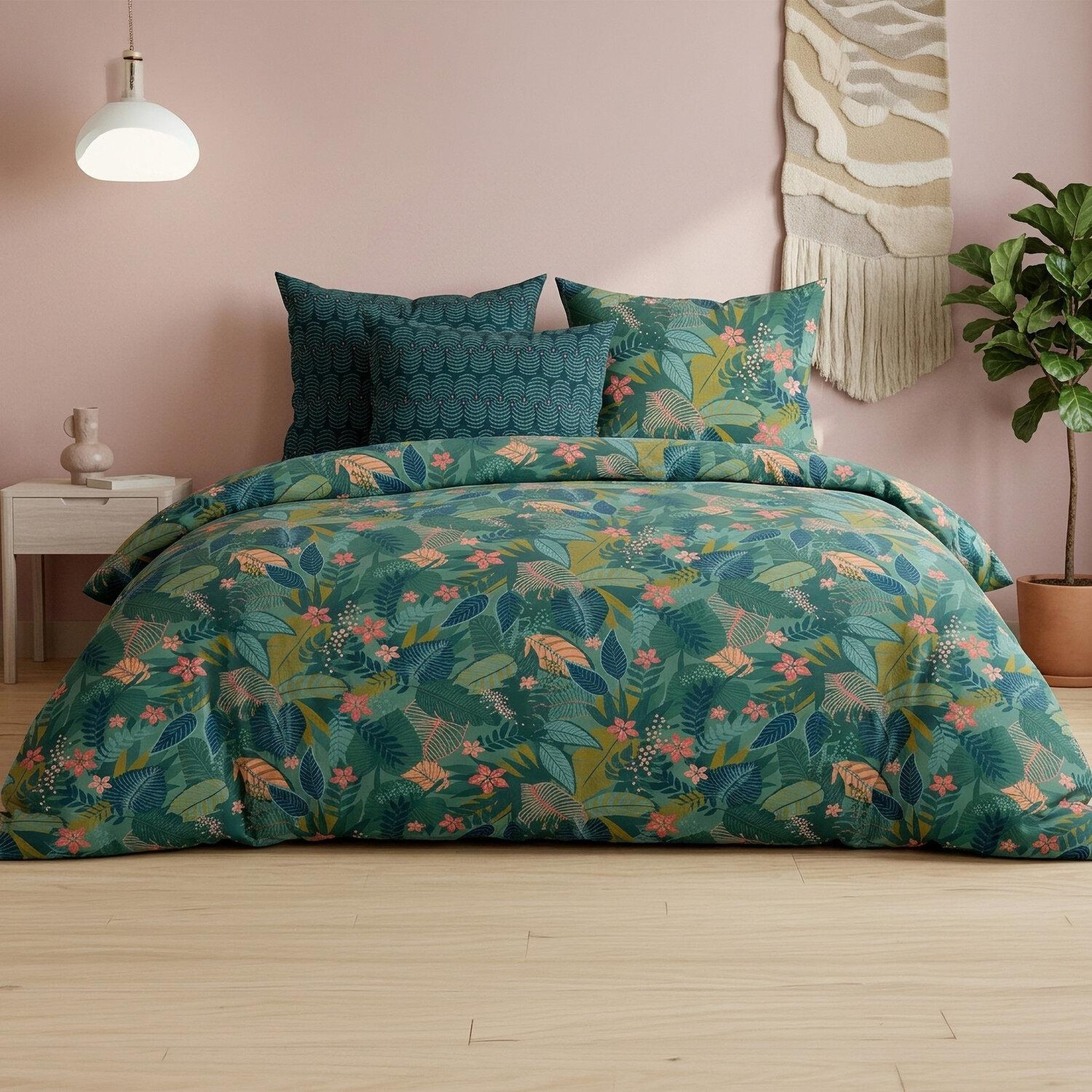 ATELIER DU COTON Parure housse de couette 2pcs 100%coton 57fils zania. Coloris disponibles : Vert