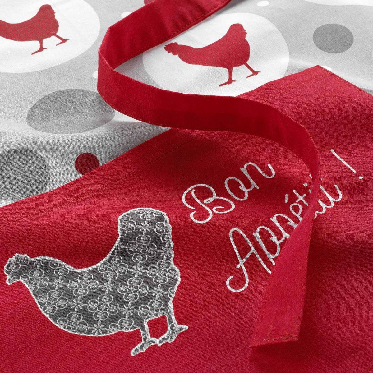 Douceur d&apos;Int&#xE9;rieur Tablier 1 poche Plumette - Coton - Gris et rouge