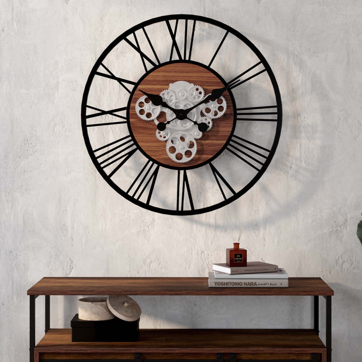 ID MARKET Horloge murale 60 cm avec engrenages design industriel