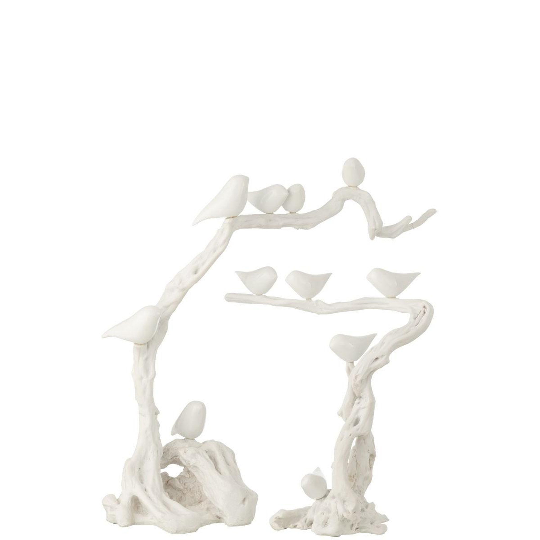 Voir la diapositive 2 : J-LINE Oiseaux sur branche en résine  maribel  46cm blanc
