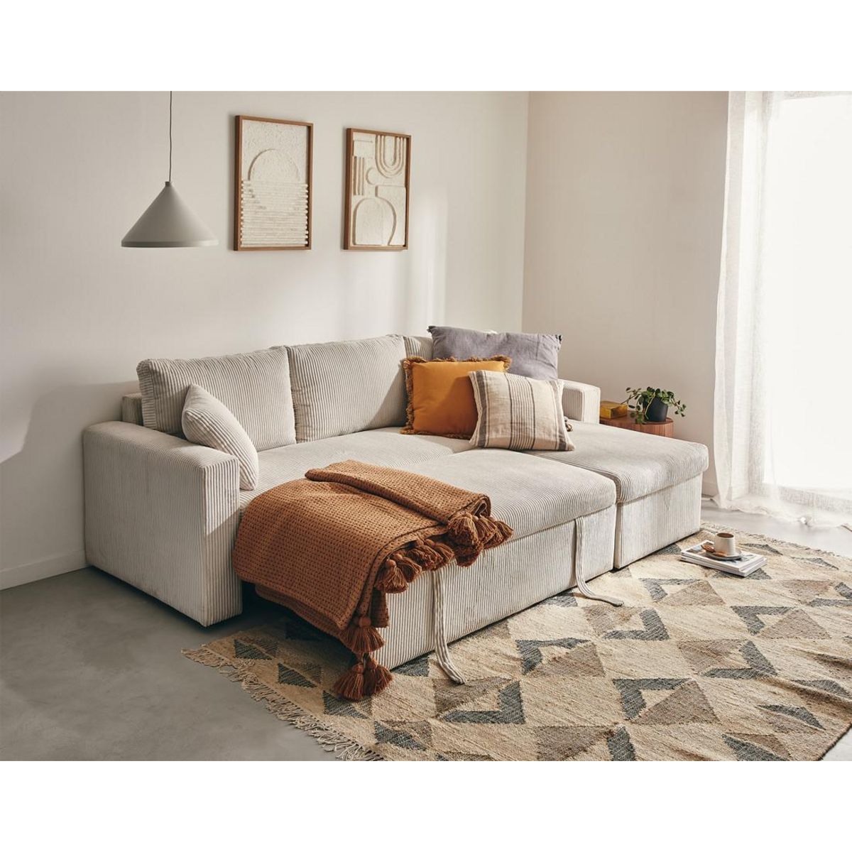 BEST MOBILIER Cyrus - canapé d'angle réversible 4 places - convertible avec coffre - en velours côtelé