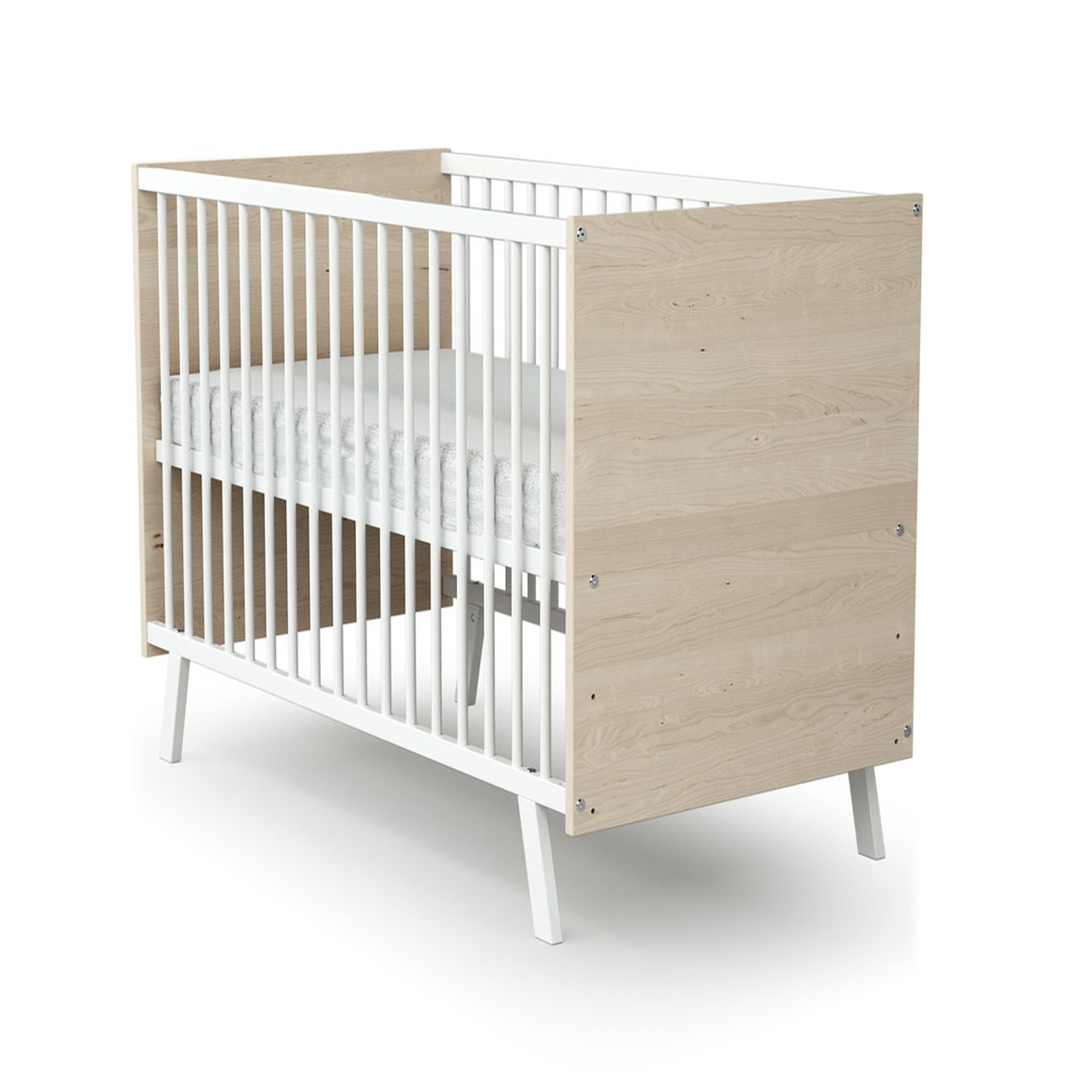 Voir la diapositive 1 : Lit bébé sommier réglable 60x120cm CARNAVAL Blanc et décor bouleau