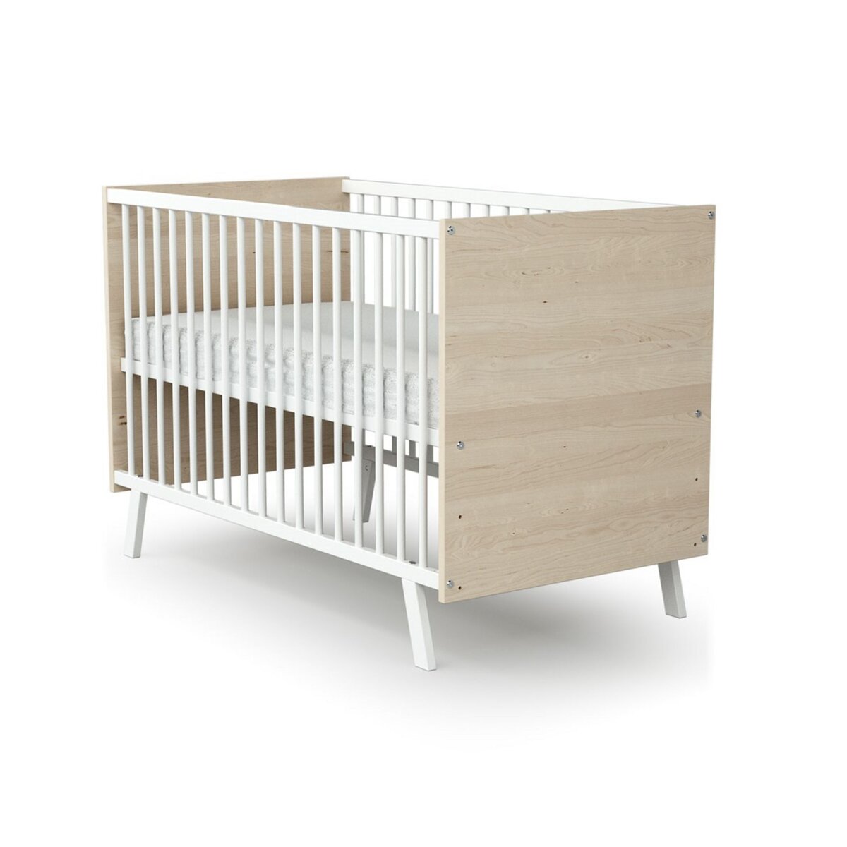 Lit bébé sommier réglable 60x120cm CARNAVAL Blanc et décor bouleau